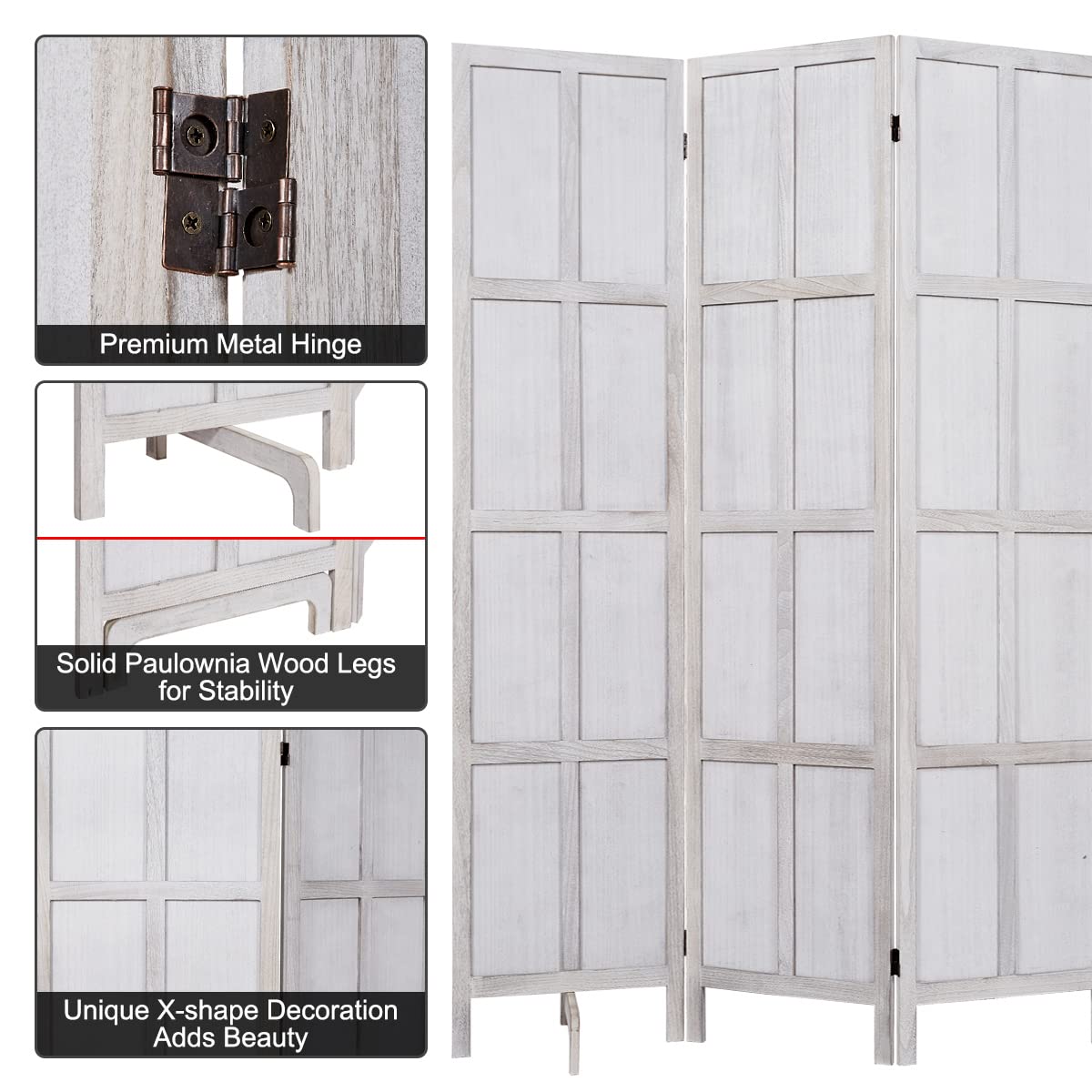 Buy RHF 5.8 Ft.Tall Room Divider with Stand,16" Each Panel,Rustic Folding Privacy Screens,Heavy