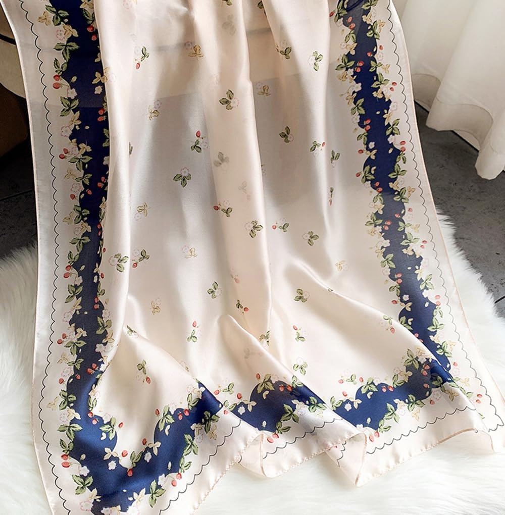 Silk Feeling Long Satin Scarf Fashion Beach Scarf Shawl Check Style Sunscreen Shawls Wraps-Lightweight Pattern - Image 5