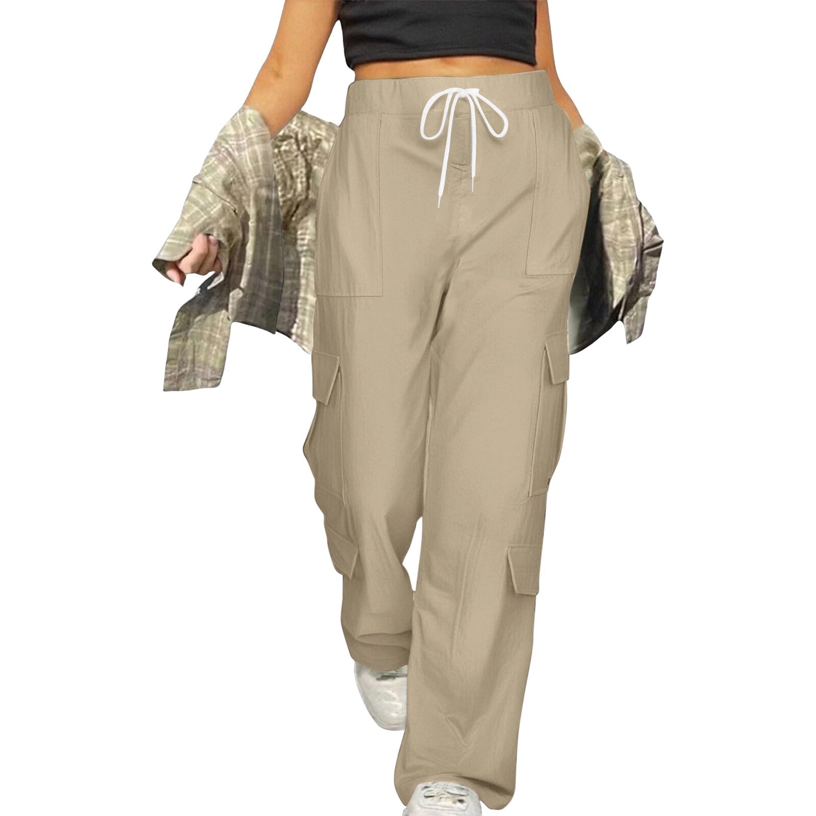 Nidddiv Pantaloni cargo da donna, estivi, traspiranti, leggeri, tinta unita, elasticizzati, larghi, in tessuto, per sport all'aria aperta, con tasche multiple, S-3Xl