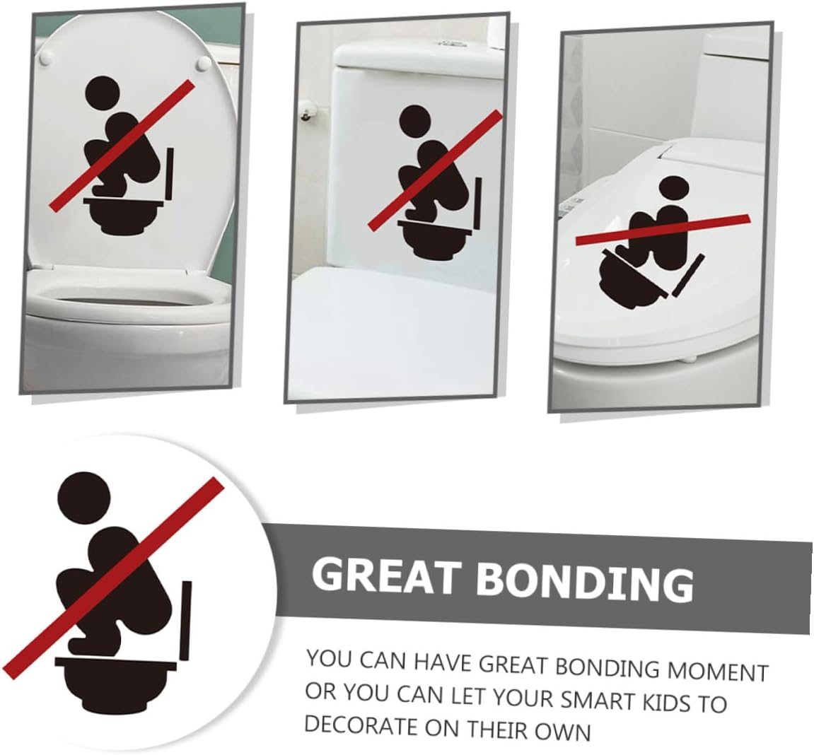 Alipis 2 Sheets Removable Toilet Seat Cling Sign Sticker Adhesive Toilet Lid Decal for Bathroom Wall Decoration Easy Apply Bathroom Warning Sign for Restroom Surface