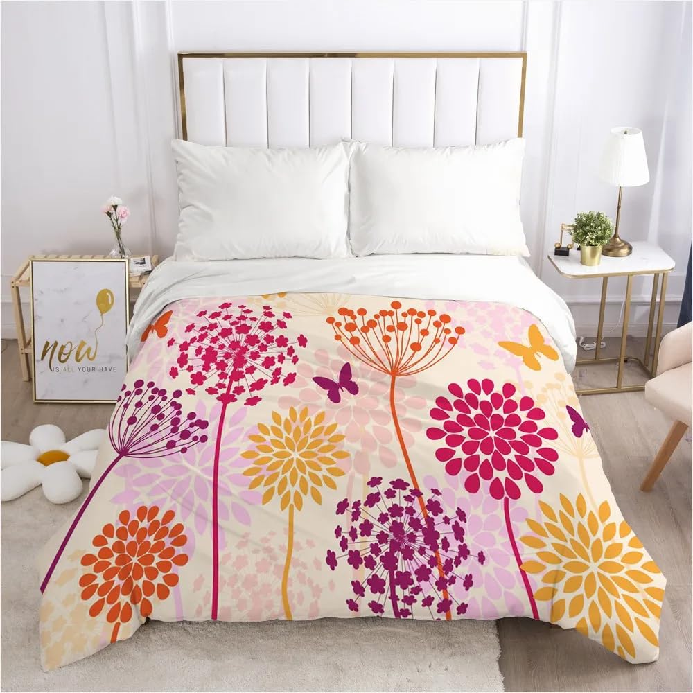 QBIDCSX Duvet Cover Double Dandelion Fluffy Soft Double Duvet Cover with Zipper Closure Hypoallergenic Quilt Covers with 2 Pillowcases19.7 x 29.5"(50x75 cm)
