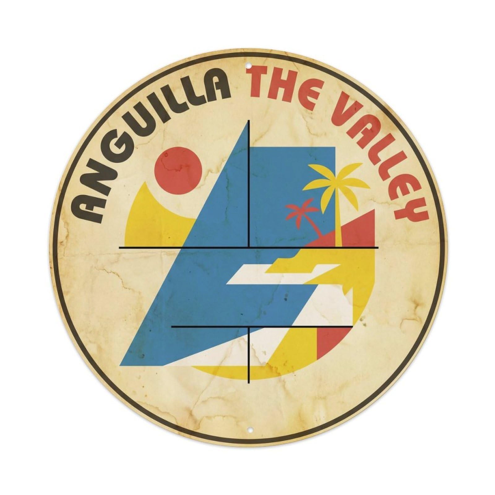 Olhnbad 08X08inch Style Anguilla Valley Coastal Escape Geometric Metal Tin Sign
