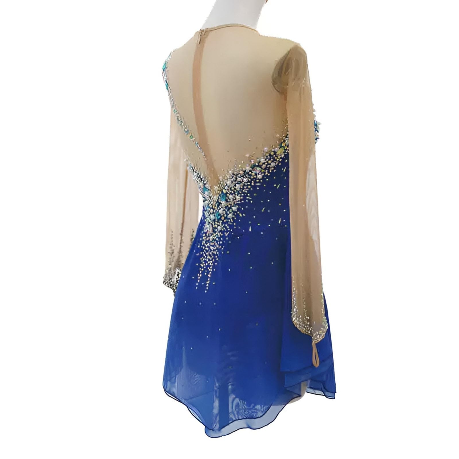 Robe De Patinage Artistique À Manches Longues for Filles Avec Strass, Robes De Patinage Sur Glace Personnalisables for Femmes for La Compétition