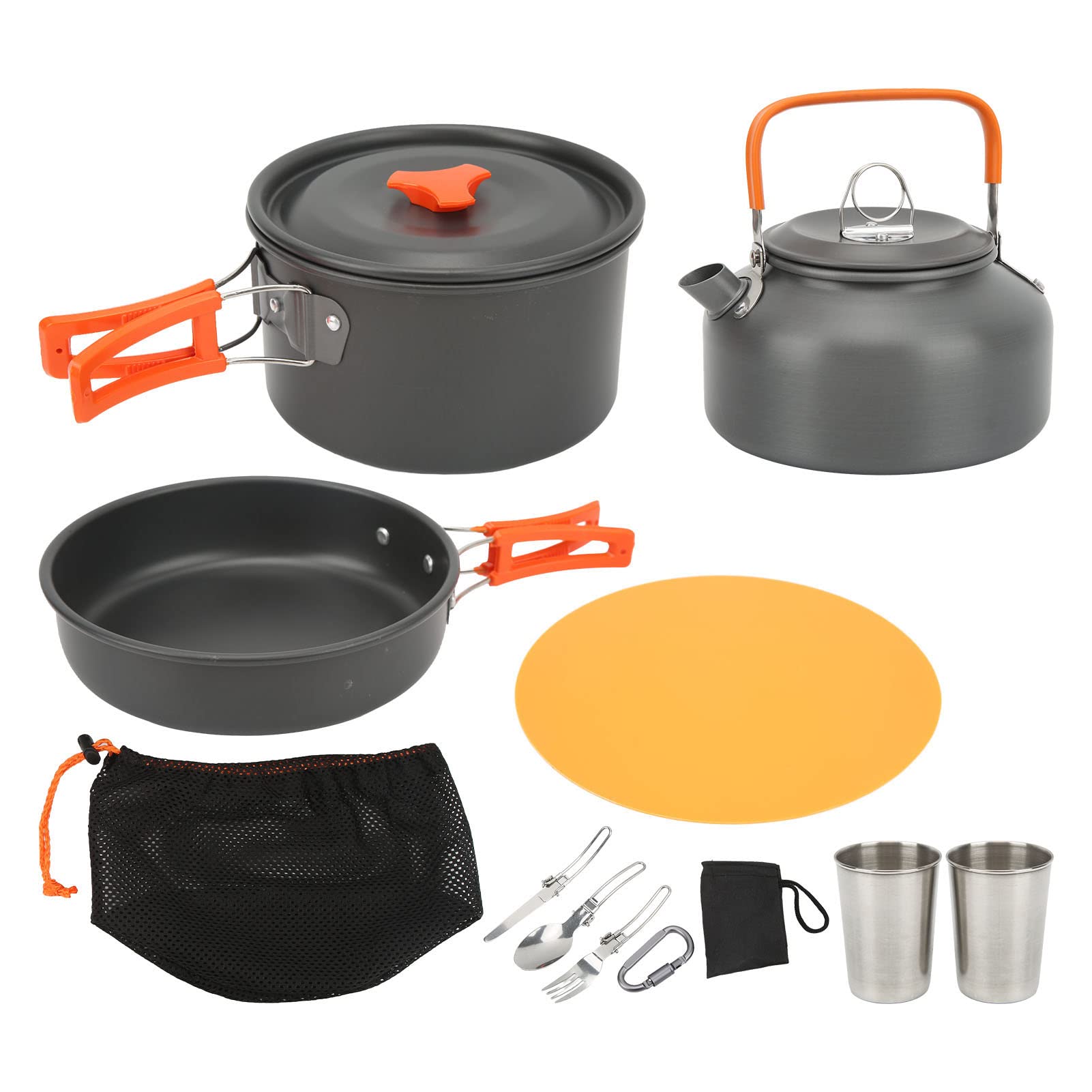 Batterie de Cuisine de Camping, Antiadhésive en Aluminium oxydé Dur, Légère et Compacte, Batterie de Cuisine de Camping, de de Randonnée avec Couverts Pliables, Poignée Auto-rebondissante pour