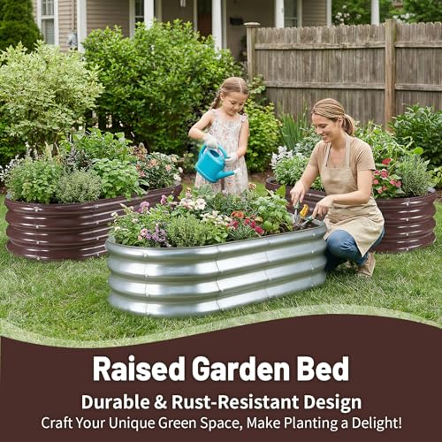 Jardinière surélevée galvanisée GOOZOO en métal robuste ovale pour aménagement premium - 3