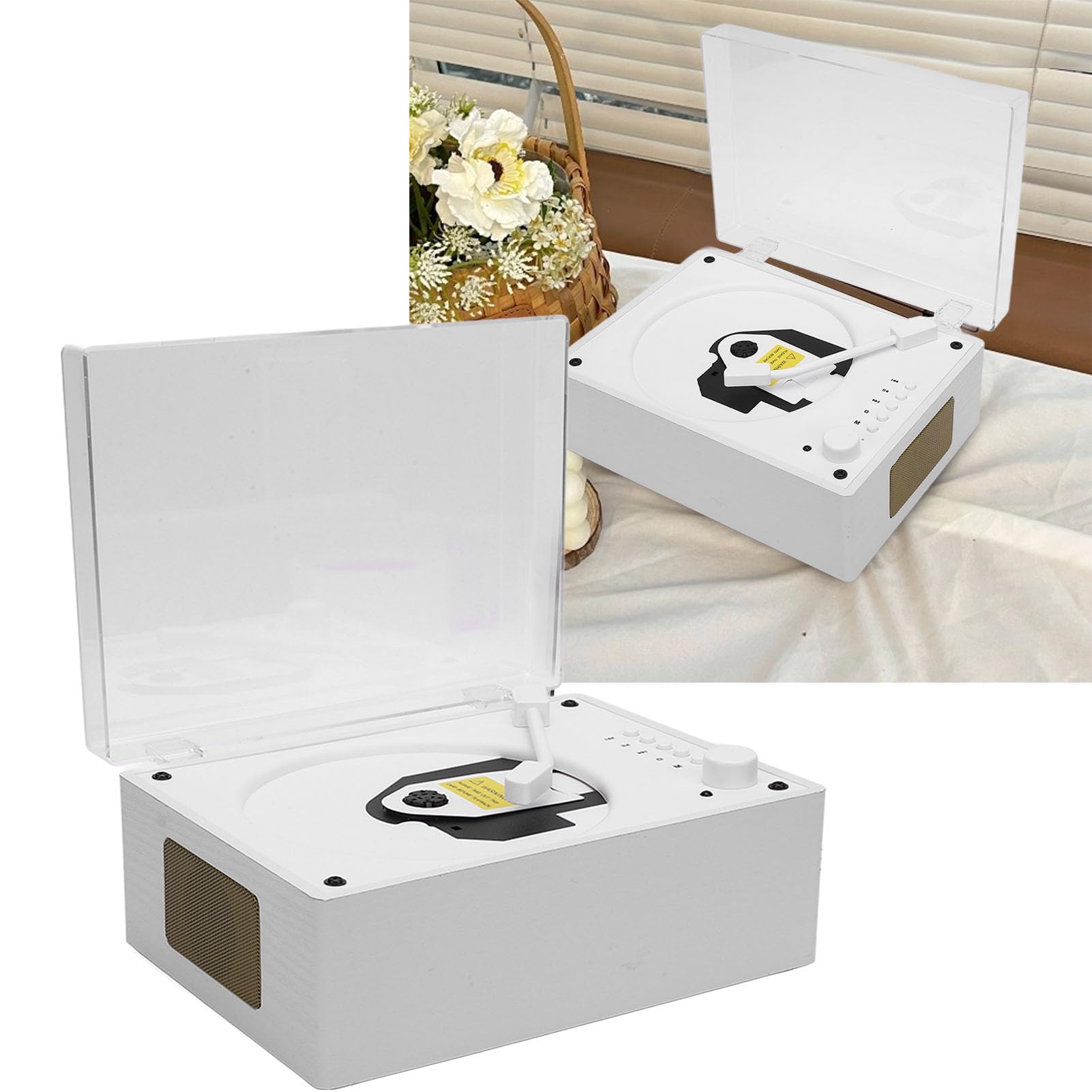 Przenośny Odtwarzacz BT CD Retro Wielofunkcyjny Odtwarzacz CD z Zdalnym Sterowaniem BT 5.0 USB Odtwarzanie Napędu Flash Wbudowane w baterię 3600 MAh do Podróży w Biurze (Kolor białego drewna)