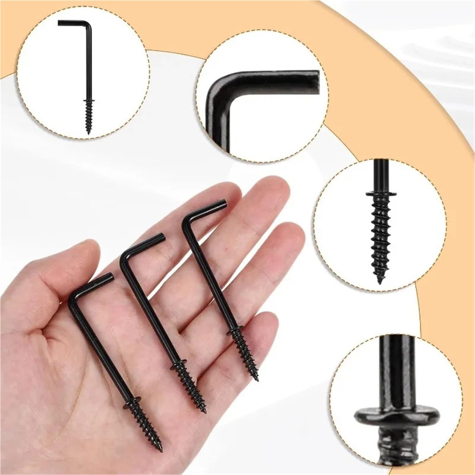 Ganchos En L De Tornillo Tornillo autorroscante en forma de L, perchas montaje pared, ganchos techo ángulo recto for colgar imágenes(Silver,100PCS)