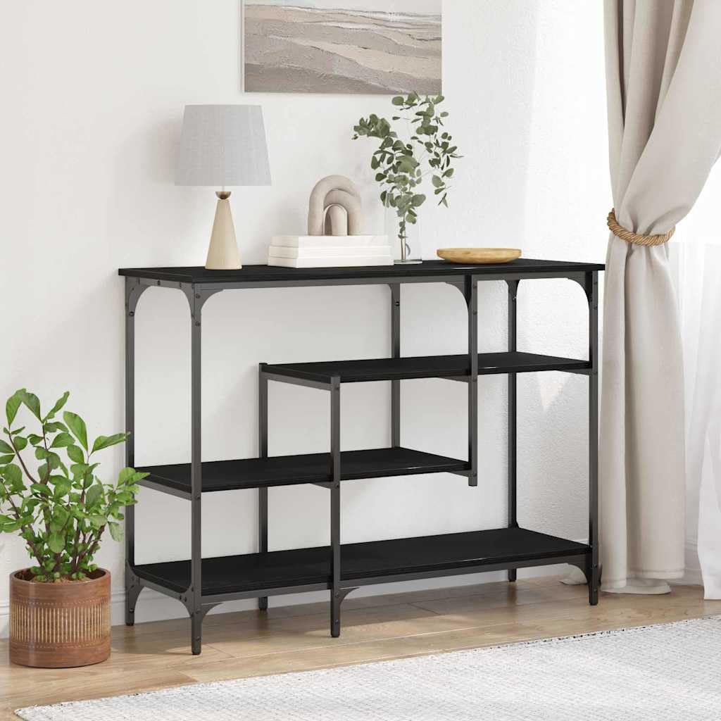 SXZenSpace Console Table Black Oak 100 x 35 75 cm, Steel Frame Hallway Sofa Side with Shelf, Slim Industrial Occasional Furniture for Living Room, Bedroom and Entryway