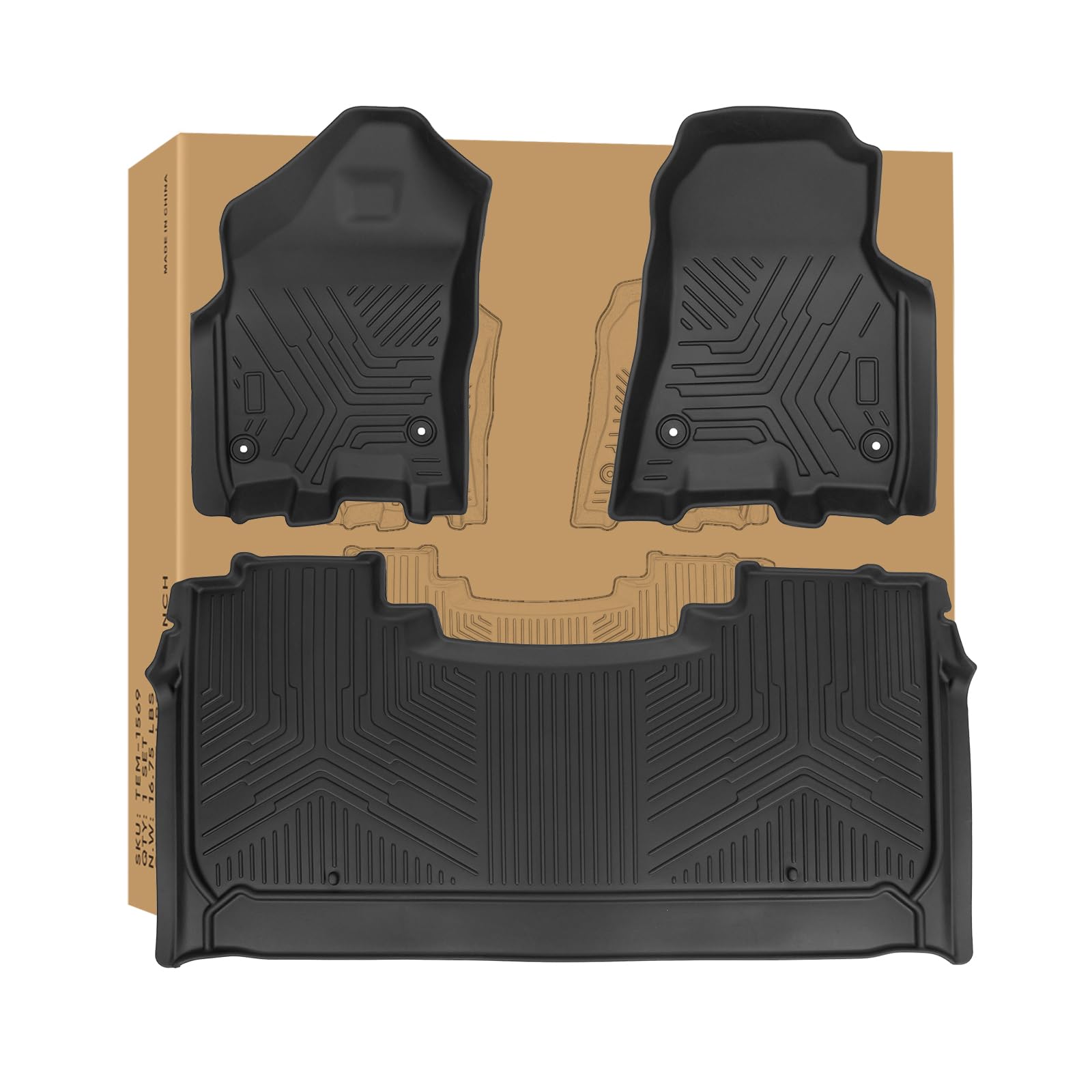 Weize Floor Mats Cargo Liner for Dodge Ram 1500 Crew Cab 2019-2024 New Body (NOT Classic Models) Rear Row with Under-seat Storage Box All-Weather TPE Custom Fit, Bucket Seat 1st & 2nd Row, Black