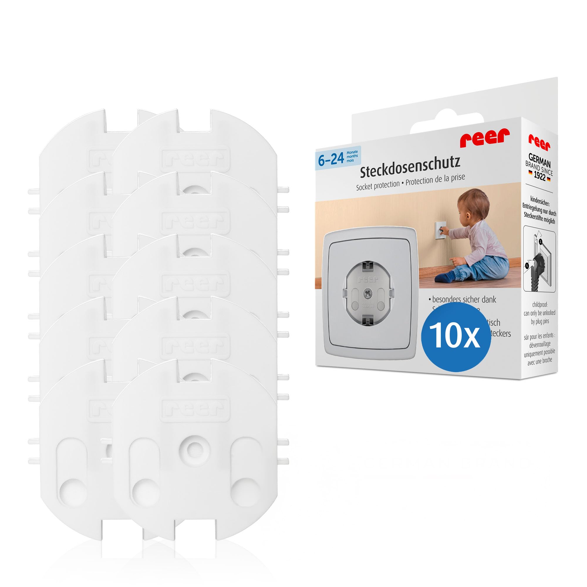 Reer Steckdosen-Schutz schraubbar, 10 Stück, weiß, das Original vom Erfinder, 32010