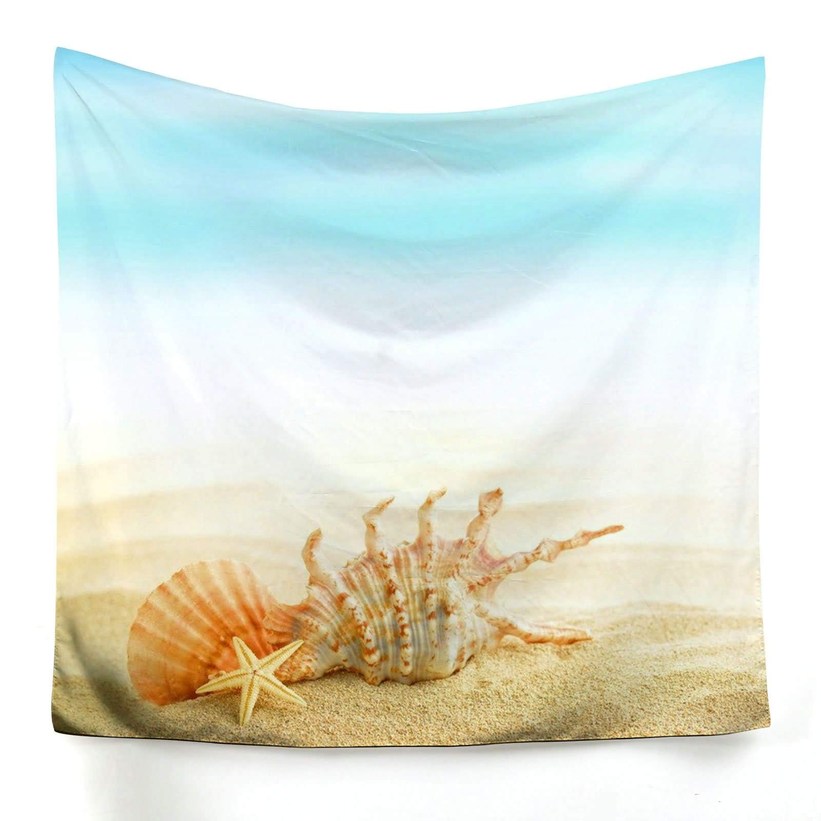 Tapisserie murale souvenir de vacances océan grand format bleu et brun