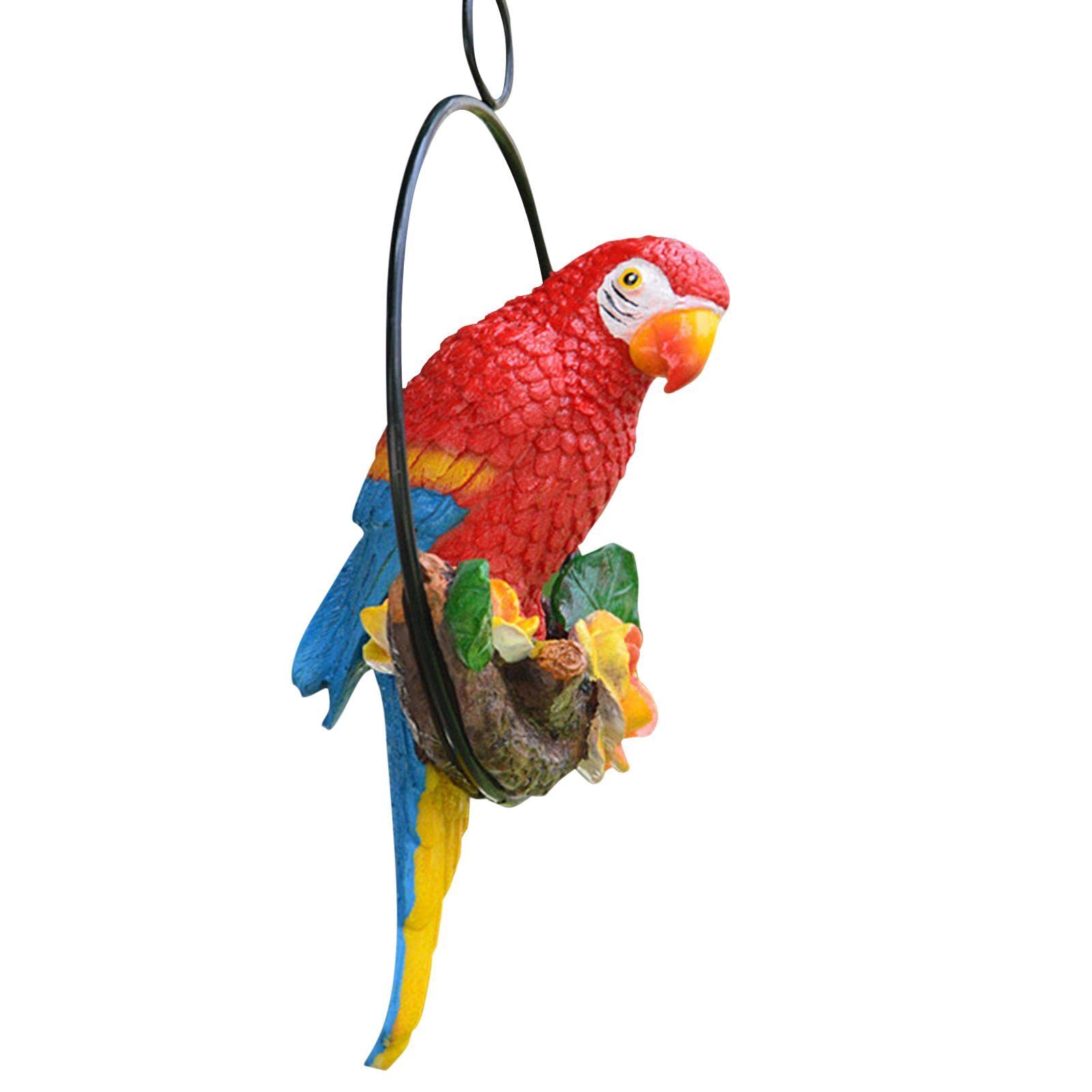 Figurine Perroquet Suspendue - Résine Et Fer - Décoration Jardin, Balcon, Intérieur - 15 X 12.5 Cm