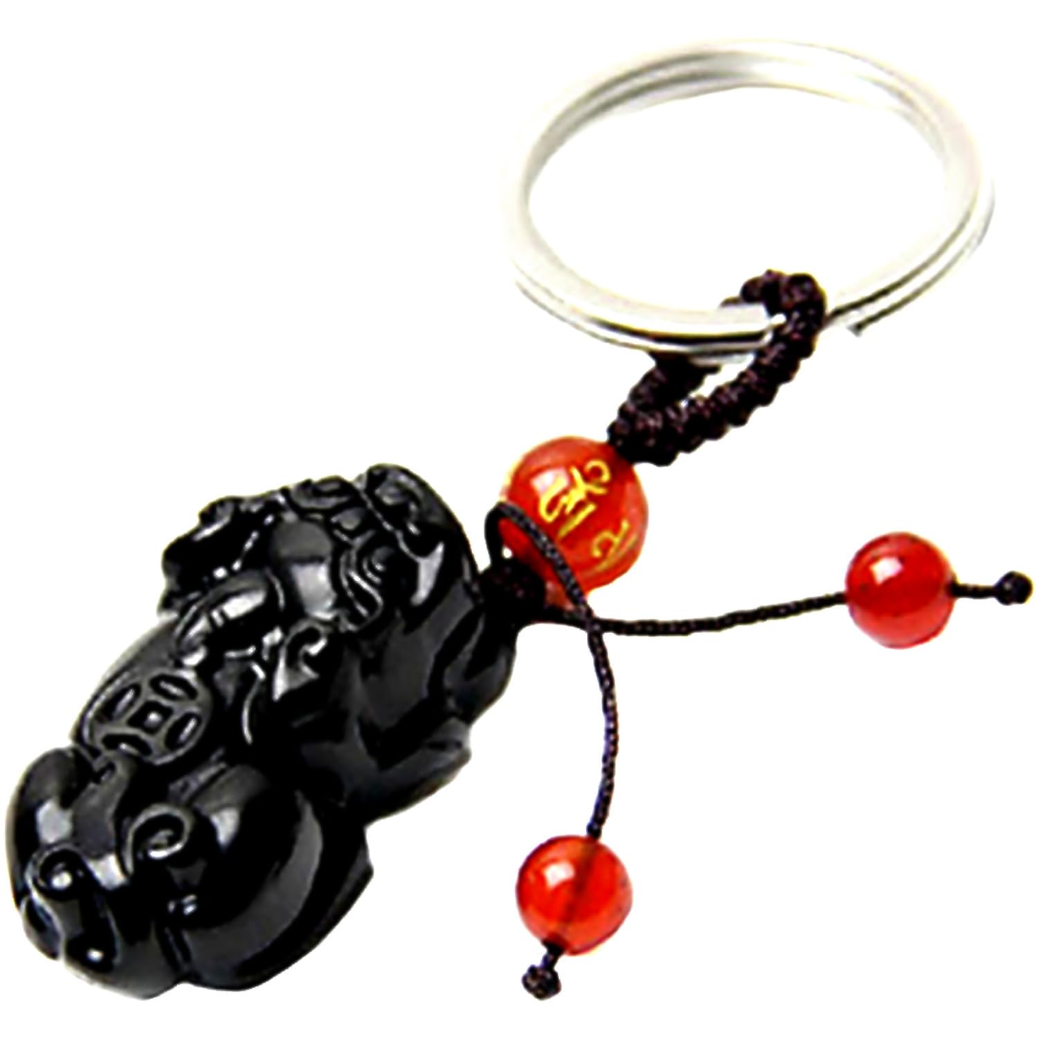 Betterdecor Handmade Feng Shui Obsidian Pi Yao/Pi Xiu Key Chain or Hanging for Wealth Luck Pouch