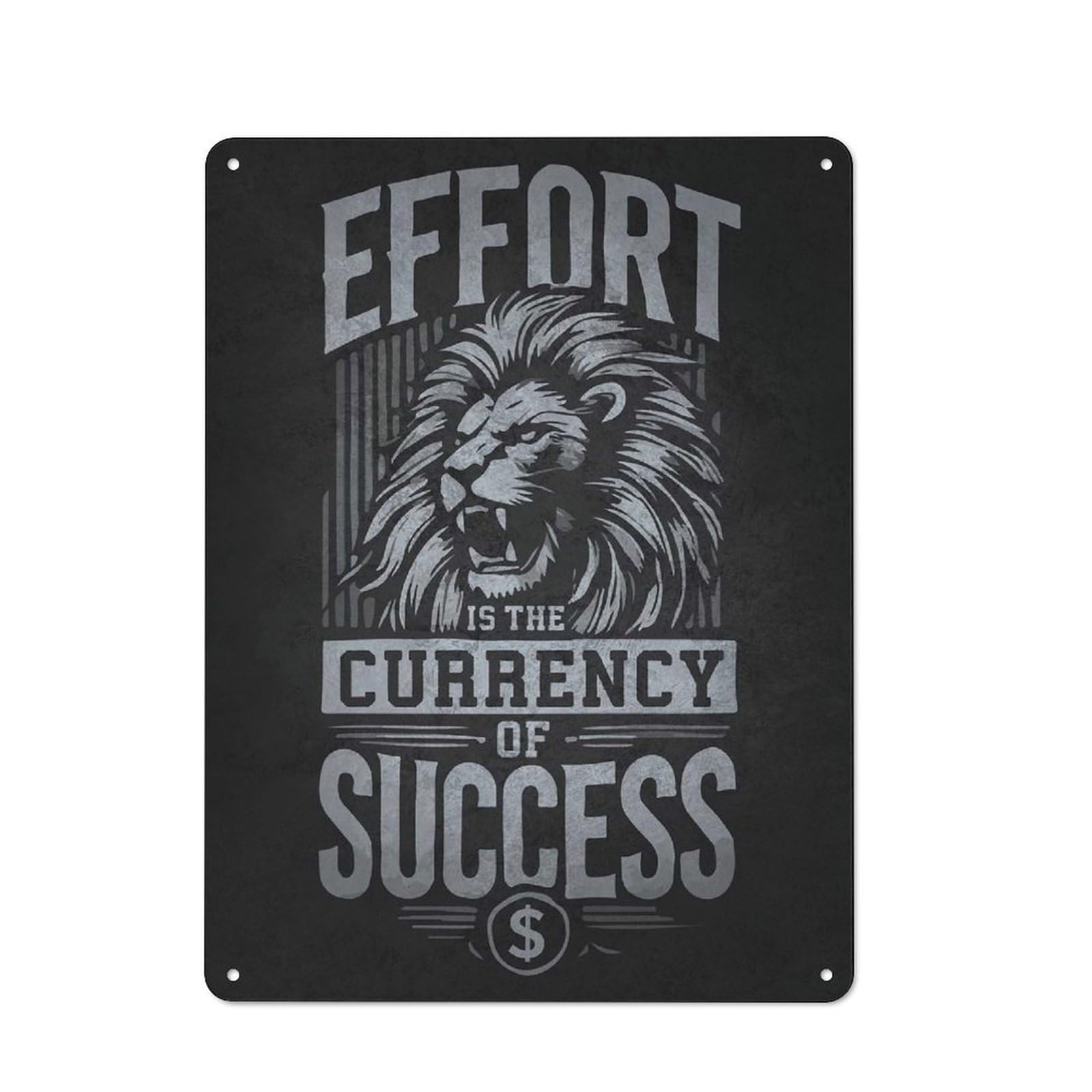 Junmoney Style-5 Effort Is The Currency Of Success, Lion Motivational Rustic Metal Plaque 40X30cm For Café Or Restaurant, Wall Decor For People Reorganising Café And Restaurant