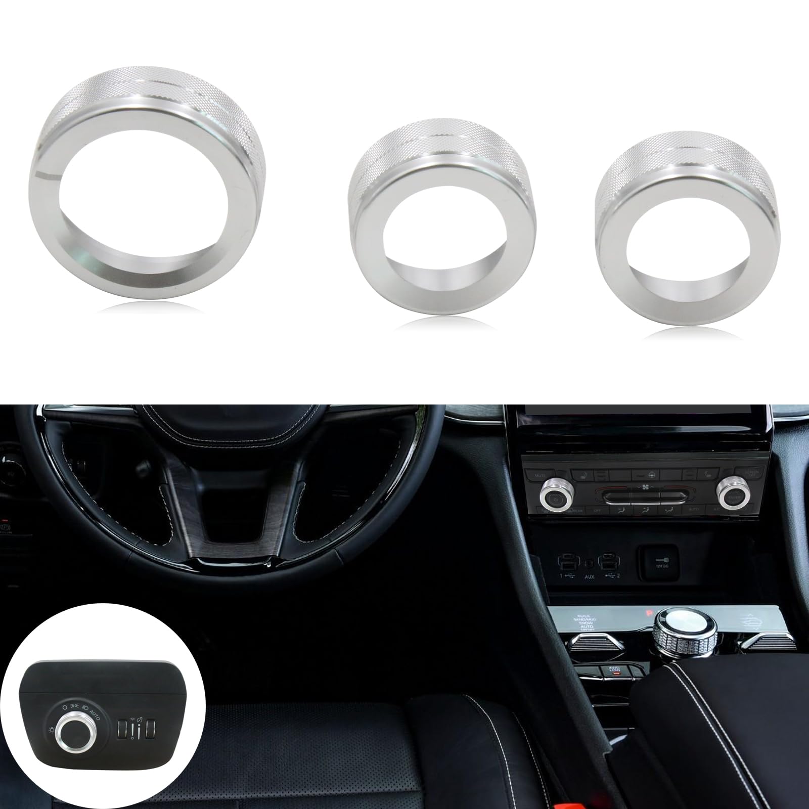 sumaikeji for Jeep Grand Cherokee 4xe/L 2022-2025 Headlight Air Conditioner Knob Trim Auto Parts(Grand Cherokee，Silver)