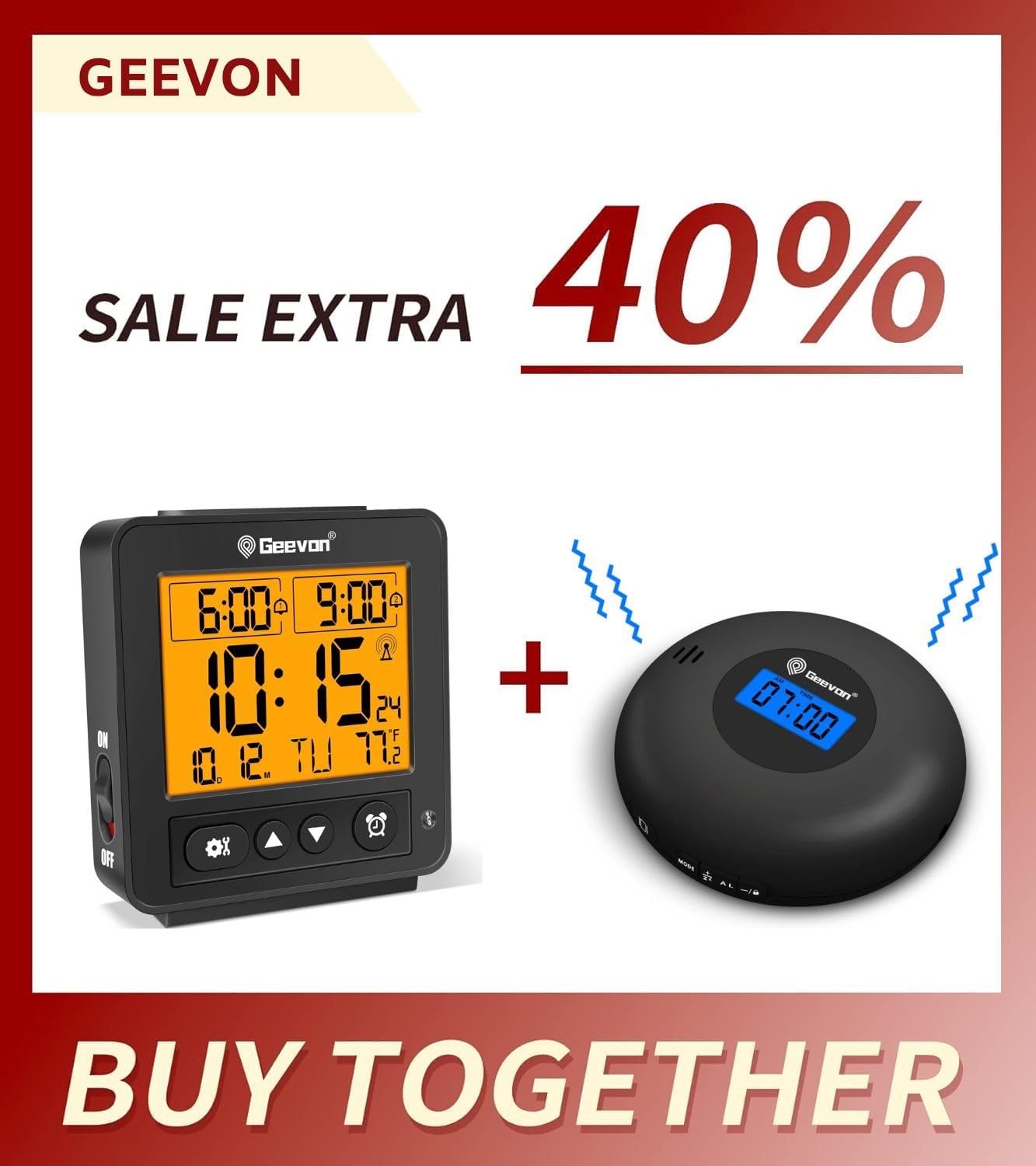 Geevon 116B Small Atomic Travel Alarm Clock with Auto/8s