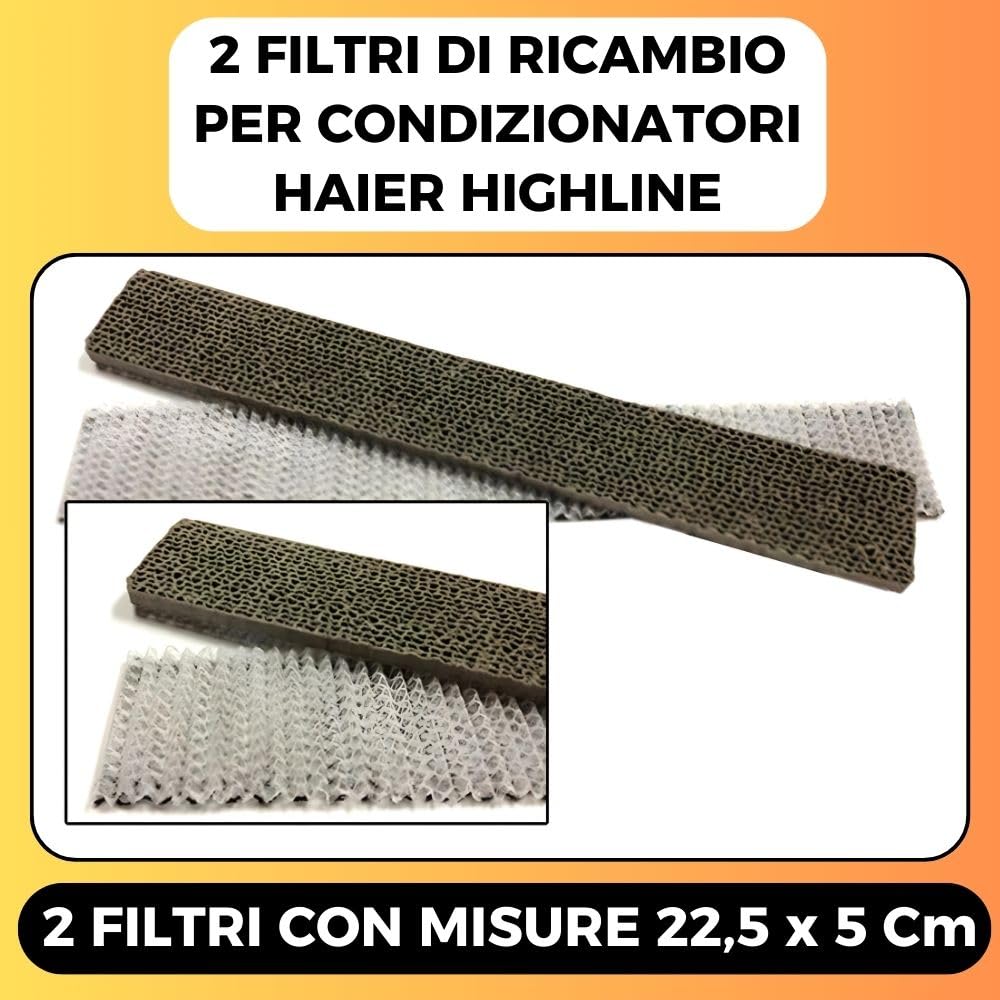 2 Filtri Condizionatore (225x50mm) Filtro Aria Condizionata, Filtri Ricambi Climatizzatore Sostitutivo per HAIER: HIGHLINE 2006 HSU 07 09 12 18 22 HV03/R2 Dual H2SM (9+9) e (9+12) HV03/R2