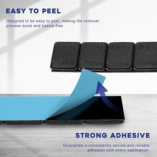 Miniatura 4 de Pesos adhesivos de rueda de 1/4 onzas, 144 unidades, 36 onzas/caja, 0.25 onzas de perfil bajo fácil de pelar, pesos negros para neumáticos