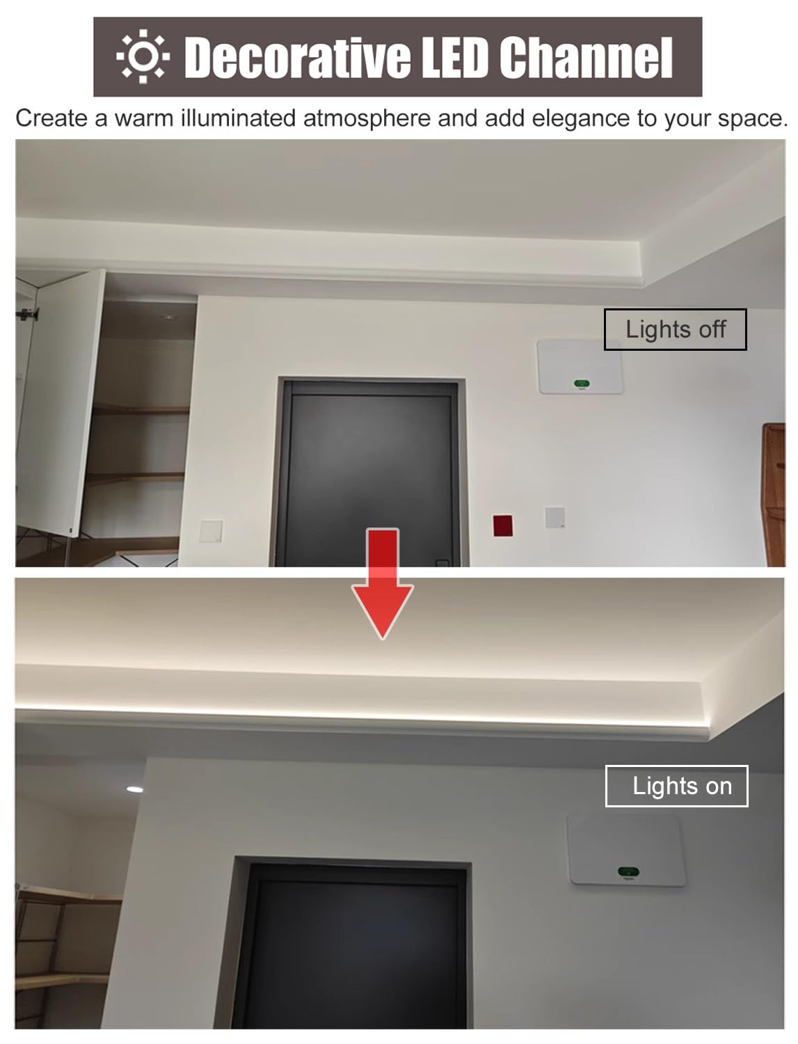 Dekoracyjna listwa sufitowa, listwa sufitowa Del z kanałem świetlnym, aluminiowy profil dekoracyjny do taśm świetlnych LED, 1,6 m (5,2 stóp) biała/czarna listwa do korytarza,