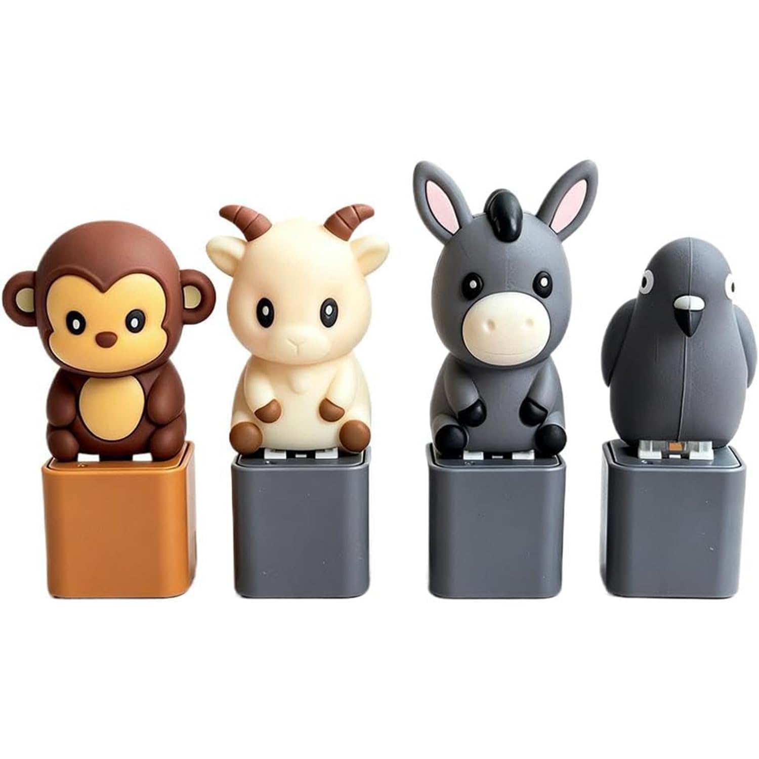 Goat Keyboard Fidget Button, Portable Keyboard Clicker Keychain with LED Light, Cute Animal Keyring Sensory Fidget Toy, Stress Relief Desk Toy & Novelty Gift for Adults，4pcs