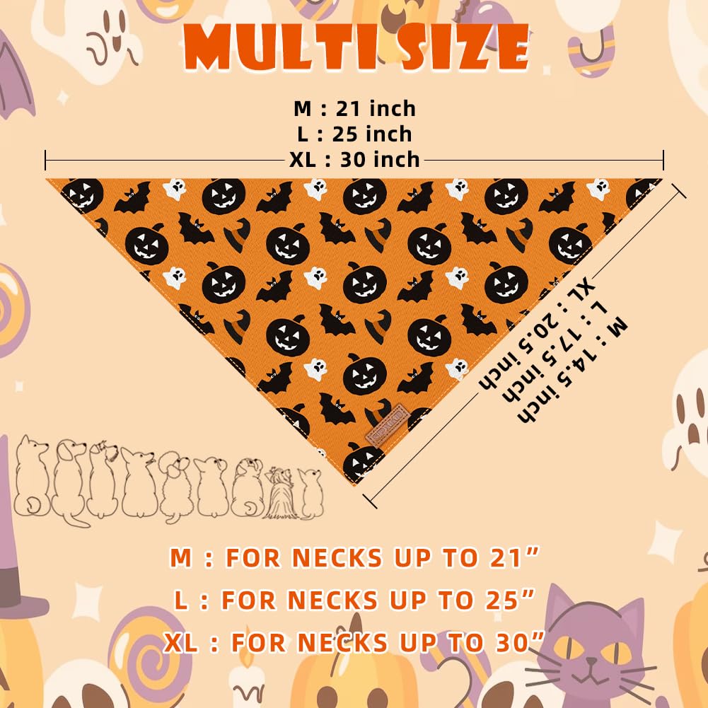 Halloween-Hundehalstücher, waschbar, weiche Baumwolle, Halloween-Kürbis- und Spinnen-Halstuch, mehrere Größen, hochwertiger, strapazierfähiger Stoff, verstellbare Passform, 2 Stück