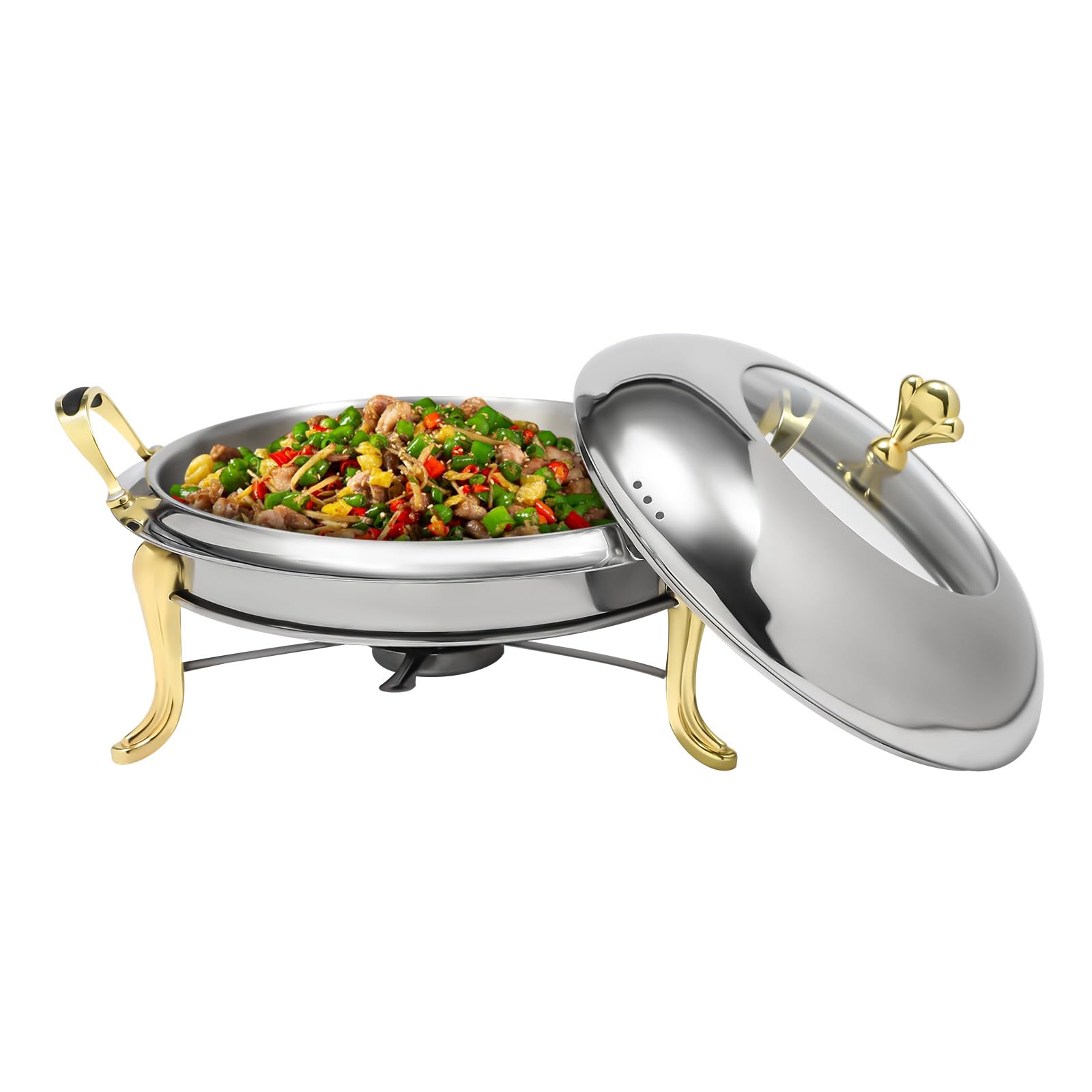 2.5QT Stainless Steel Round Chafing Dishes for Buffet, Electric Chafing Dish Buffet Set, Food Warmer Buffet, Warming Trays for Buffets with Glass Lid & Lid Holder, for Wedding Party Banquet Event