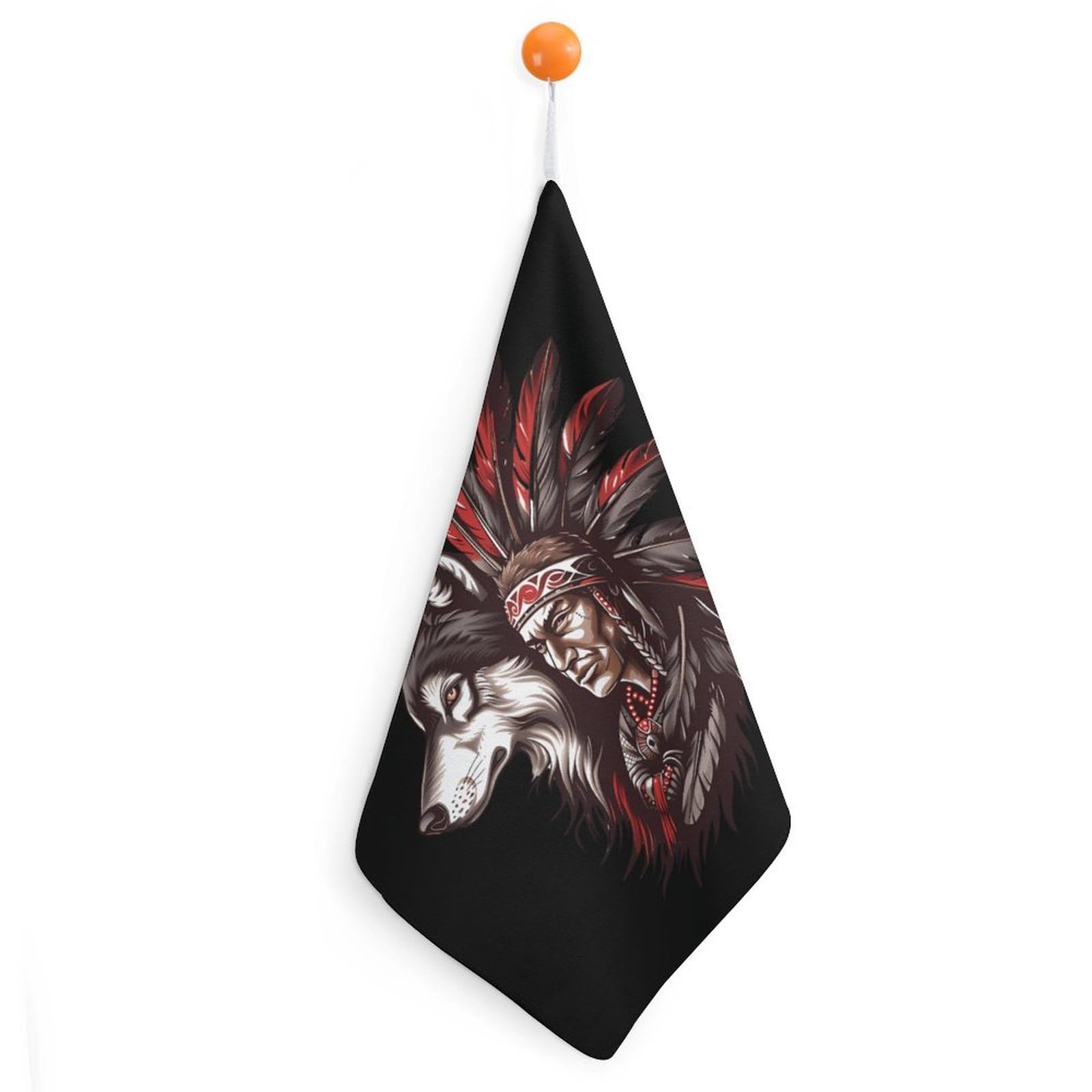 TXFBTRFSA Indian Tribal Chief And Wolf Hand Towels with Hanging Loop Kitchen Towel Handkerchiefs Cleaning Cloths