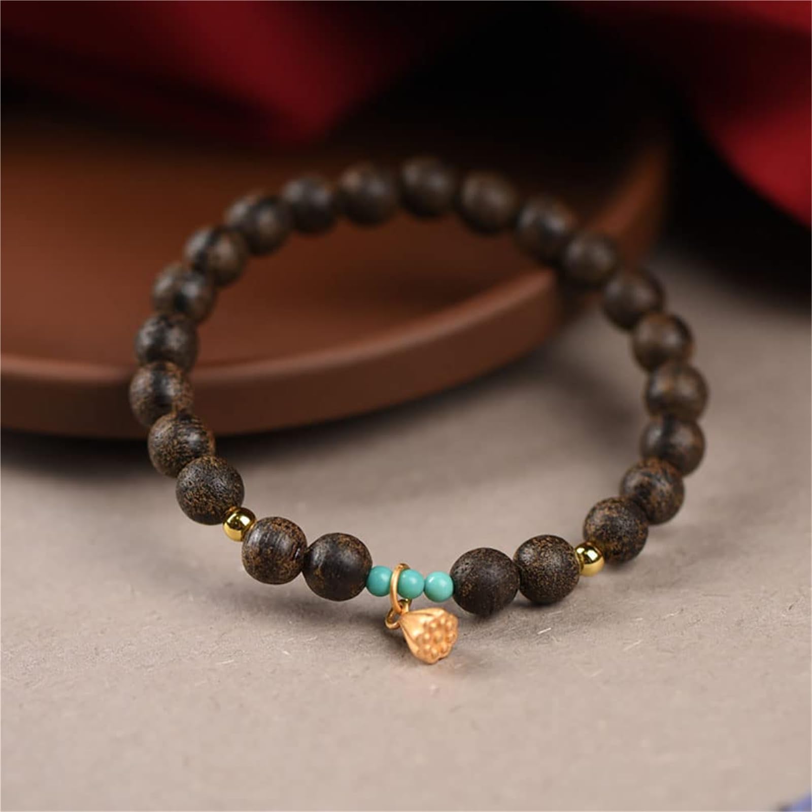 Pulsera de cuentas de madera de agar vietnamita natural para meditación y oración, hecha a mano, pulsera zen de sándalo para atención plena y buena suerte