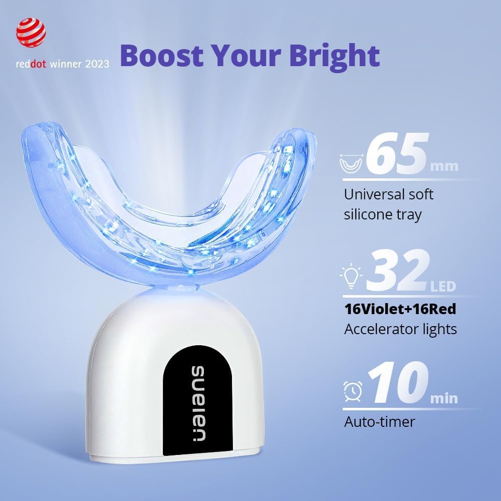 Kit Sbiancamento Dentale, Sbiancamento dei Denti Professionale, 32 x Lampada blu e Rosso, 3 Gel Sbiancante, Gel Lenitivo, Senza Sensibilità, Denti Bianchi a Casa in 10 Minuti