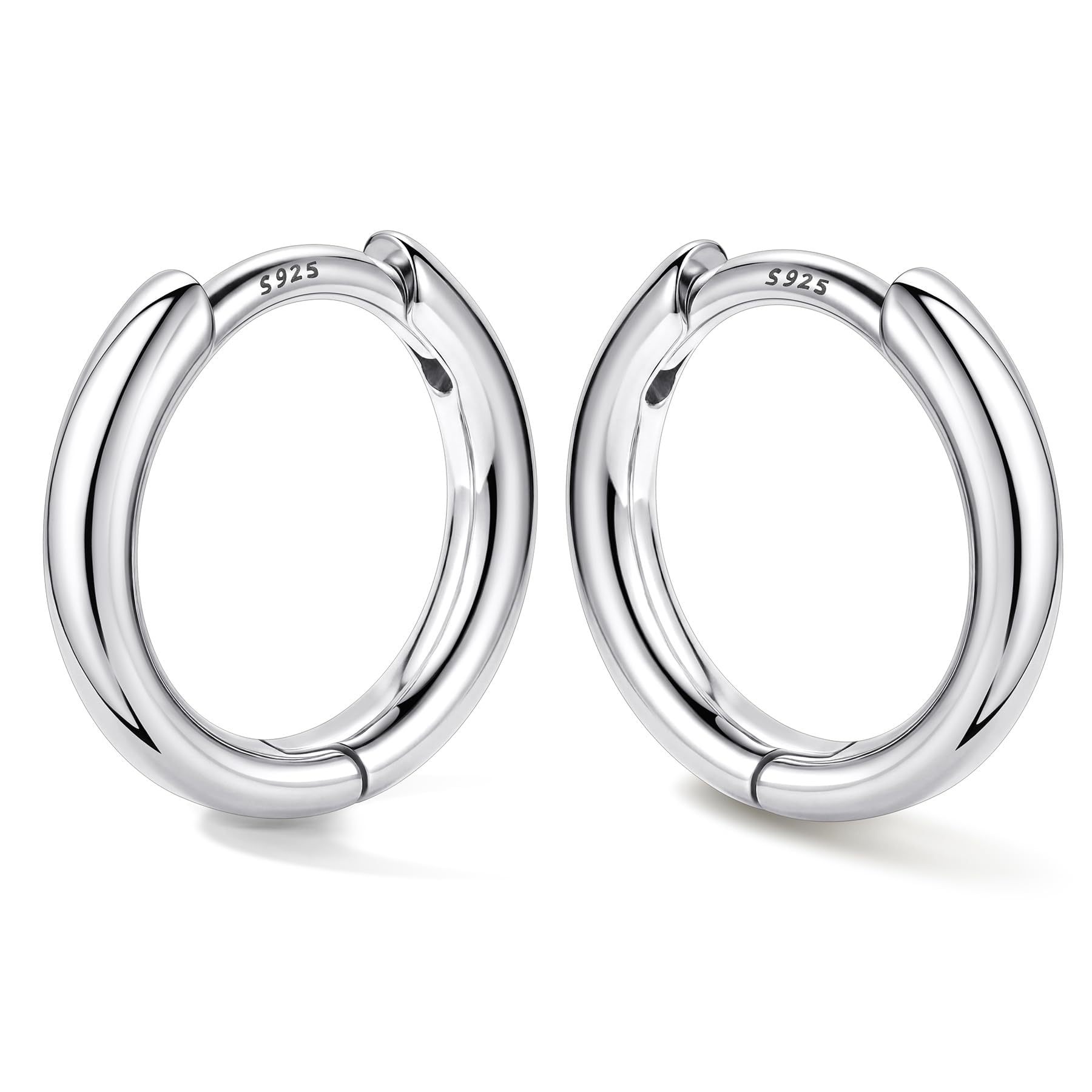 Bestyle Hypoallergenic Small Hoop Earrings for Women with S925 Sterling Silver Post, Silver/Black/Rose Gold/ 14K Gold Plated Small Huggie Hoops Helix Cartilage Earring for Multiple Piercing, Size 8/10/12/14/16/18/20mm Silver 8mm