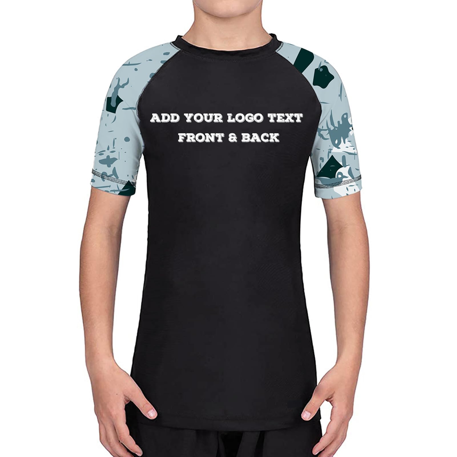 DEHAHA Add Your Text Logo Kids Pro Cool Dry Short Sleeve Compression Workout Shirt Tops,Haze Blue X-Small(5 Years)