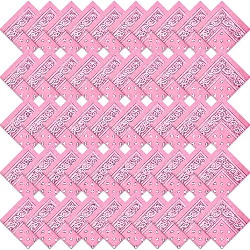 50 Pcs Bandanas Paisley Cowboy Polyester Bandanas Bulk Multi Purpose Headband for Men Women Party Costume (Pink)