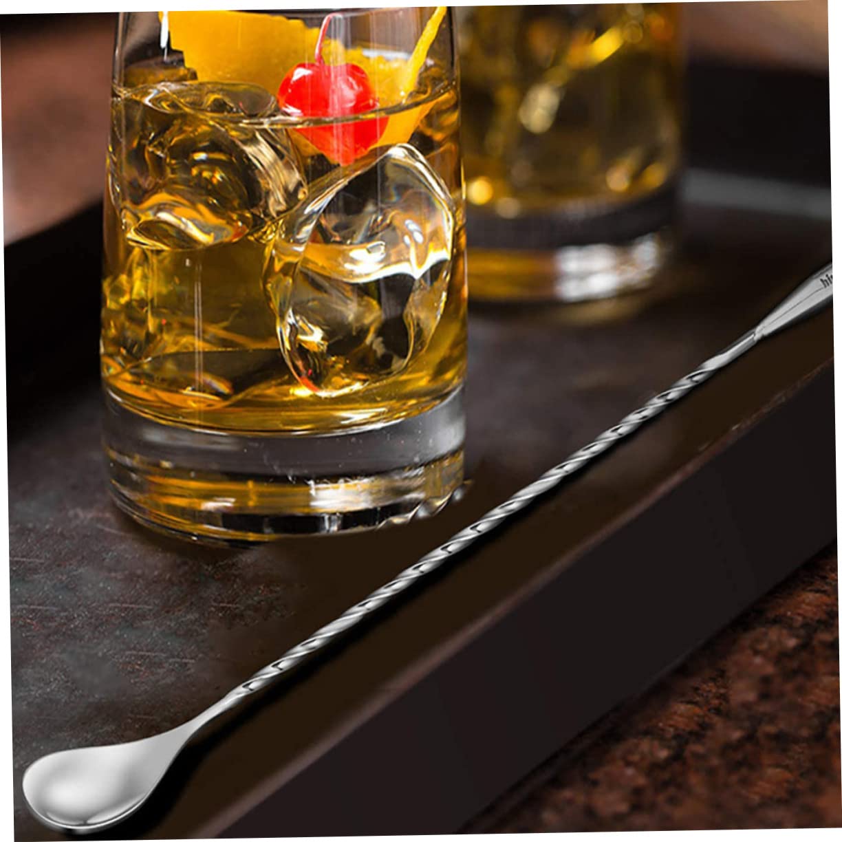 Unomor Bar Spoon Set of 2 Long Cocktail Stirring Spoons Easy to Use Safe Material Great for Juices Cocktails