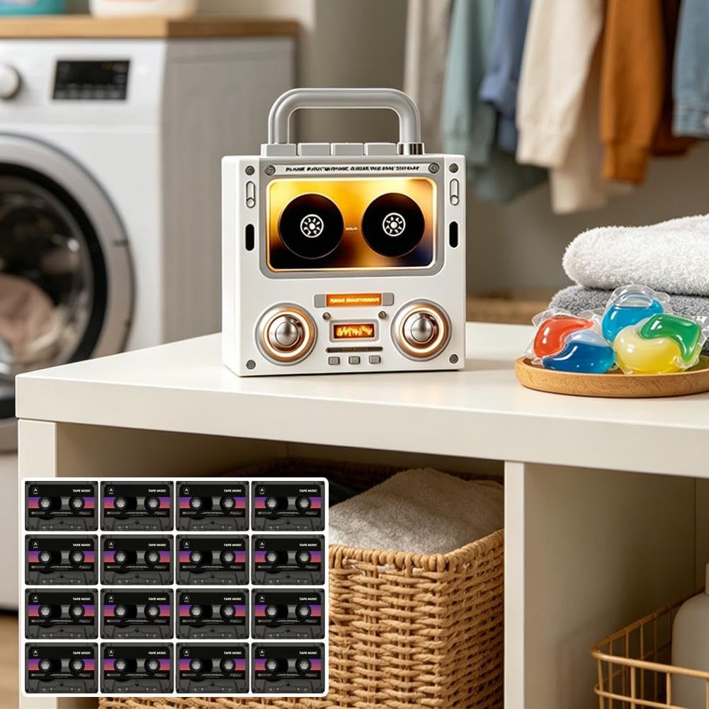 Lot de 17 aimants de réfrigérateur musicaux avec lecteur de cassette rétro, lecteur de disque vinyle à induction NFC, lecteur de musique programmable pour cuisine, bureau, cadeaux de musique uniques