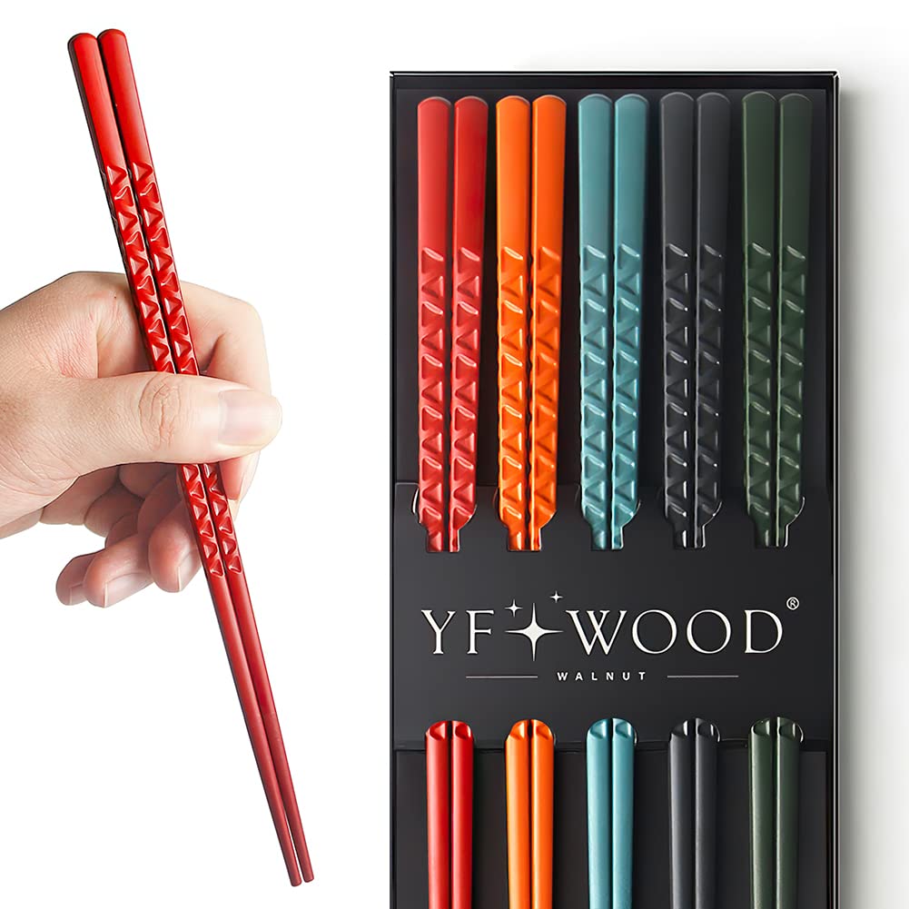 Palillos de fibra de vidrio, 5 pares con caja de papel kraft, 24 cm, palillos de fantasía, aptos para el lavavajillas, antideslizantes, coreanos, palillos japoneses para adultos