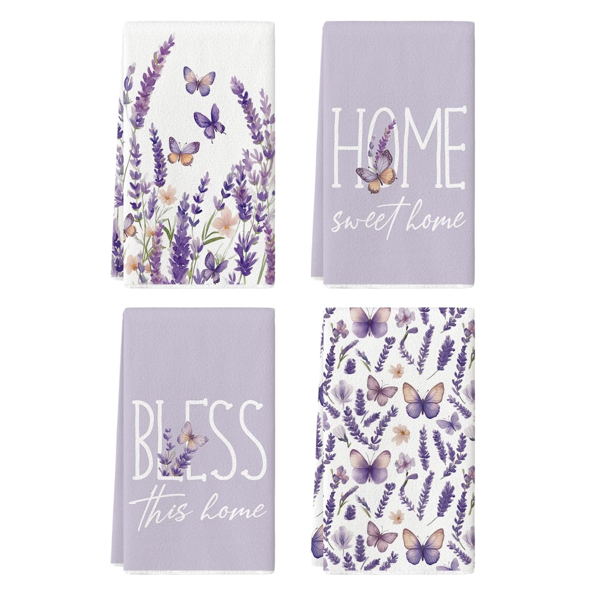 Artoid Mode Butterfly Lavender Sweet Home Spring Kitchen Towels Dish Towels, 18x26 Inch Farmhouse Summer Decoration Cleaning Set of 4