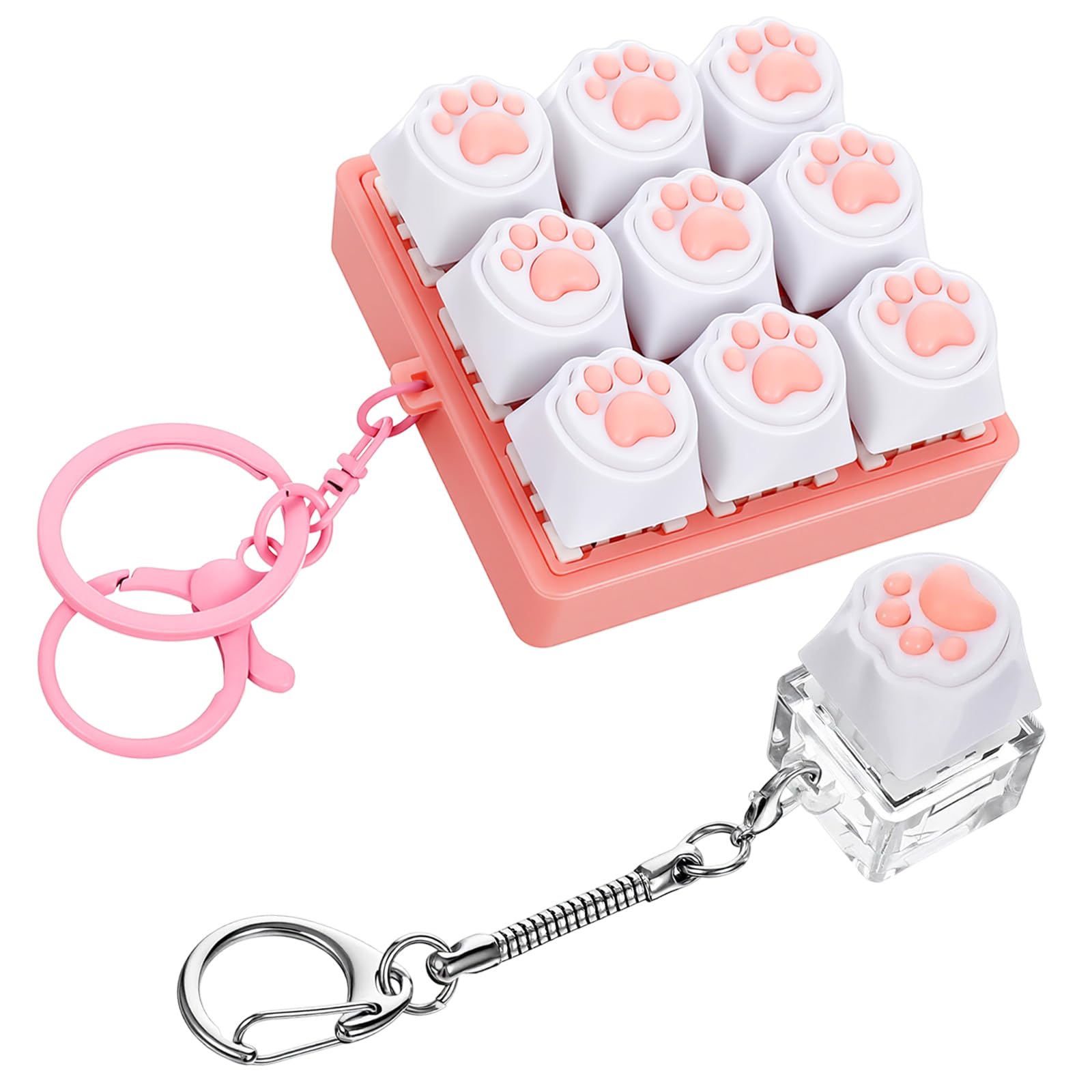 FNANJWQ 2 Pcs Cat Paw Keyboard Fidget Toy, 9-in-1 Fidget Keyboard Keychain 1-Button Cat Paw Fidgets Toy, Sound Keyboards Clicker Keychain for Stress Relief ADHD Anxiety