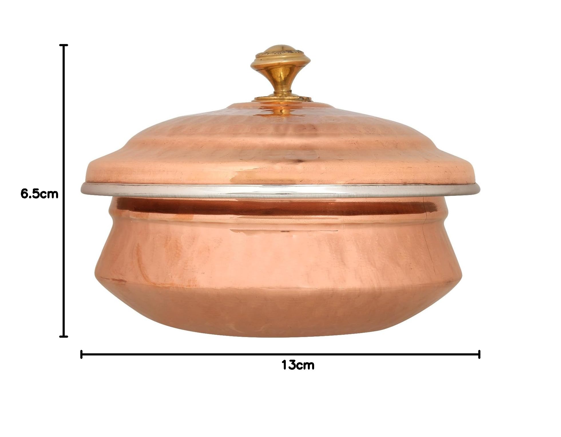 Zap Impex Miedziana zastawa stołowa, miska do serwowania, indyjska zastawa stołowa, zestaw Handi, Tureen, miedź, naczynia do serwowania ze stali nierdzewnej, 13 cm, zestaw 2, srebrny, ZAP102