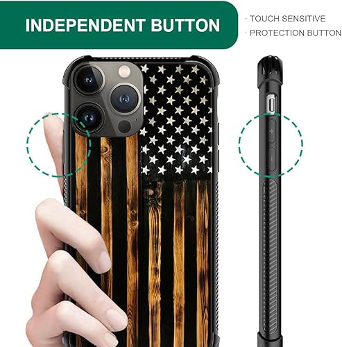Miniatura 3 de DJSOK Funda compatible con iPhone 15 Pro Max, funda clásica de grano de madera con bandera antigua para iPhone 15 Pro Max, funda para hombre y niña,