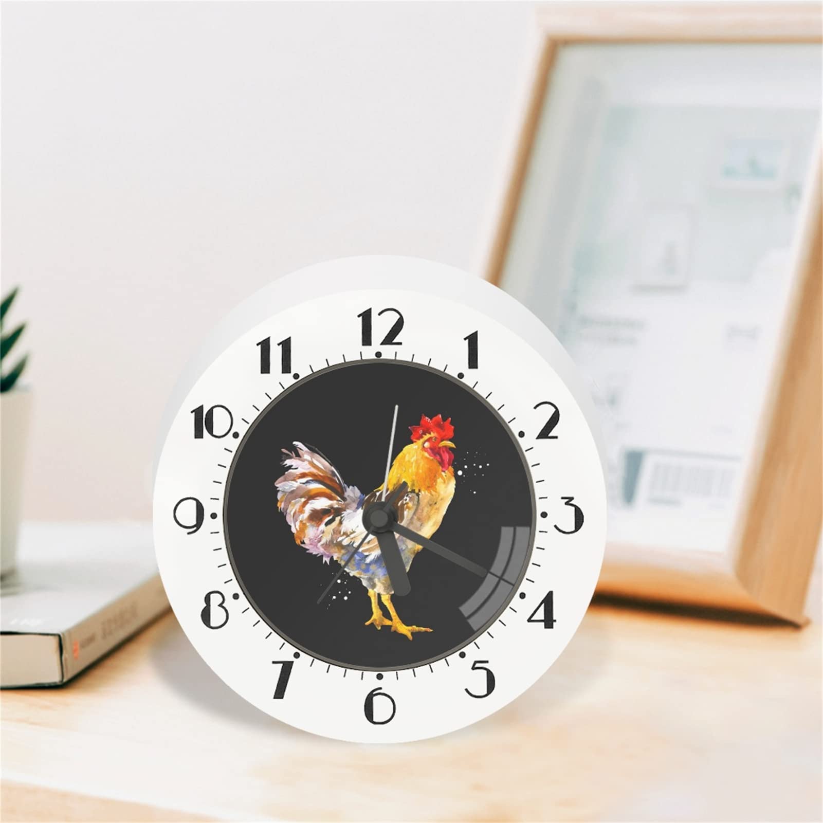 Xpyiqun Rooster Clock Kids Alarm Clock for Bedrooms Silent Non-Ticking Desk Clock Battery Operated Kitchen Wall Clock Travel Atomic Clokc 5.7 inch,Easy to Read,Gentle Wake