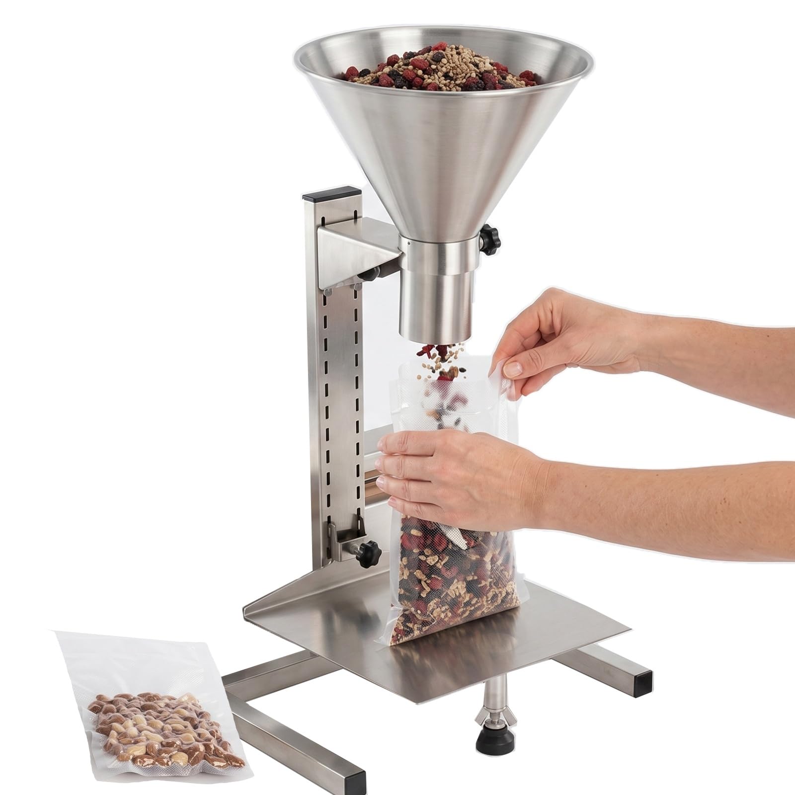 Embudo de Acero Inoxidable con Soporte, Tolva de Alimentación Comercial de 8-16 cm de Diámetro, Embudo de Envasado y Llenado Manual para Polvos, Pastas, Líquidos y Gránulos, con Plataforma Elevadora