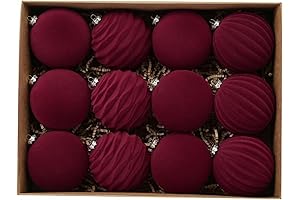 12 PCS Vibrant Velvet Dark Red Ball Ornaments for Christmas Tree Decorations