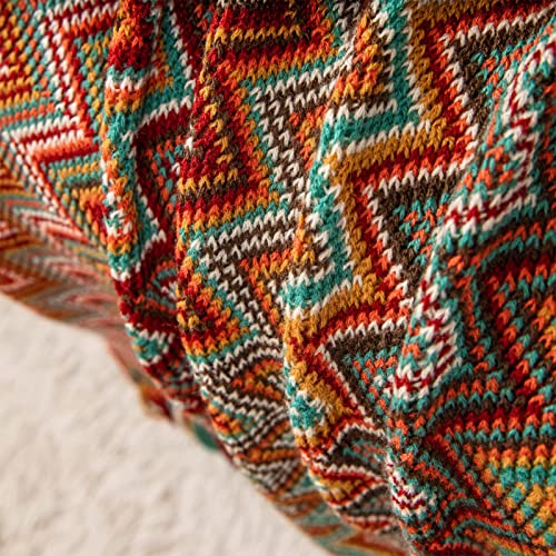 Lifein Boho Throw Blanket For Couch - Soft Knit Farmhouse Bohemia Throw, Cozy Knitted Small Lightweight Blankets&Throws With Tassel For Home Decor,Bed,Chair,Sofa,Gift,Spring,Woman(Boho Red,50 * 60In) #TOP2