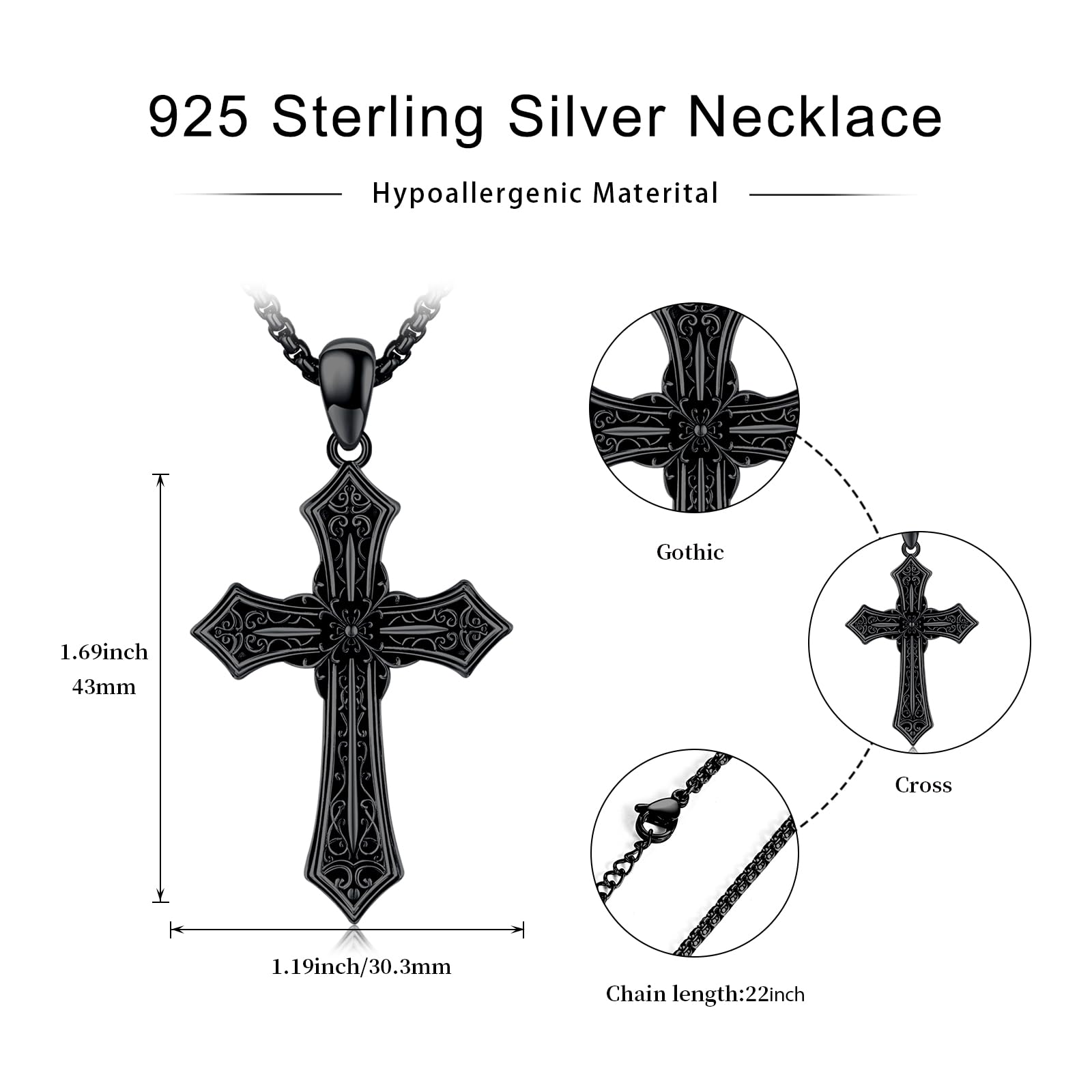 Suiknsn /Crucifix/Celtic Cross/Virgin Mary/Heart/Flower Cross Necklace for Men Women 925 Sterling Silver Unisex Cross Pendant Christian Jewelry Christmas Gifts