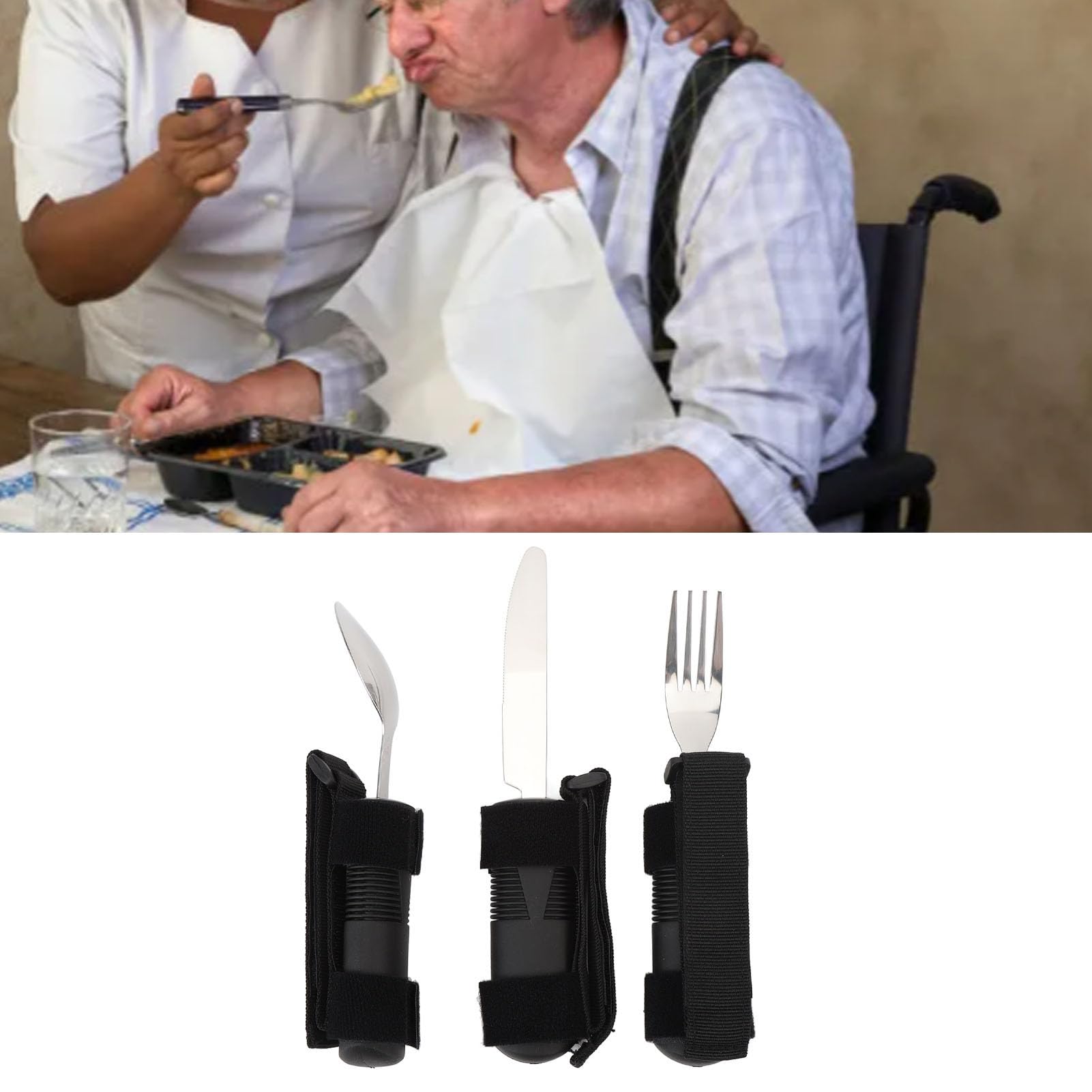 3pcs Adaptive Cutlery Set with Weighted Utensils Set for The Elderly, Non Slip Handle Design, Stainless Steel Material