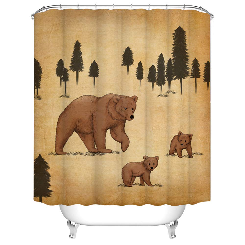 Buy Bear Shower Curtains Rustic Animal Bath Curtain Set Mom and Baby