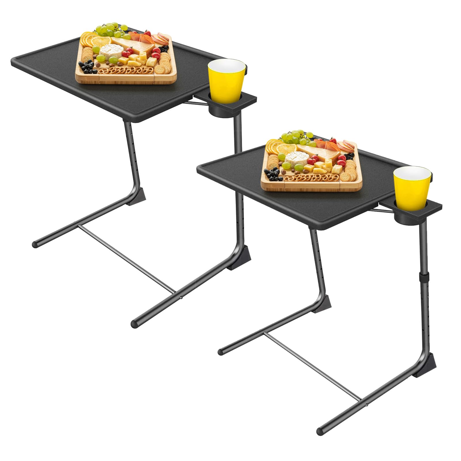 ZUCONKITCH Adjustable TV Tray Tables with 6 Height & 3 Tilt Angle, Folding TV Dinner Tray,TV Table with Cup Holder on Bed & Sofa (2 Pack, Black)