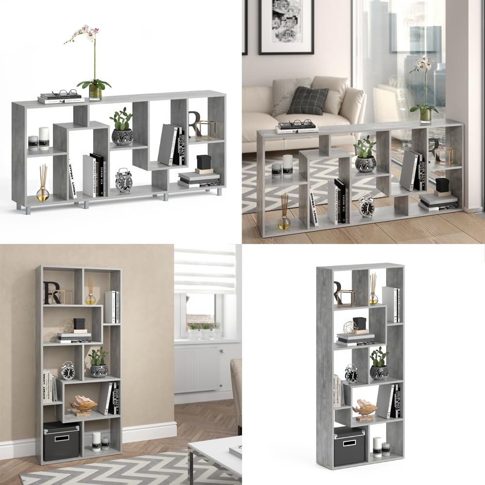 Vicco Raumteiler Noa, Grau, 160.6 x 67.2 cm, geeignet als Raumteiler oder Bücherregal in Z-Form