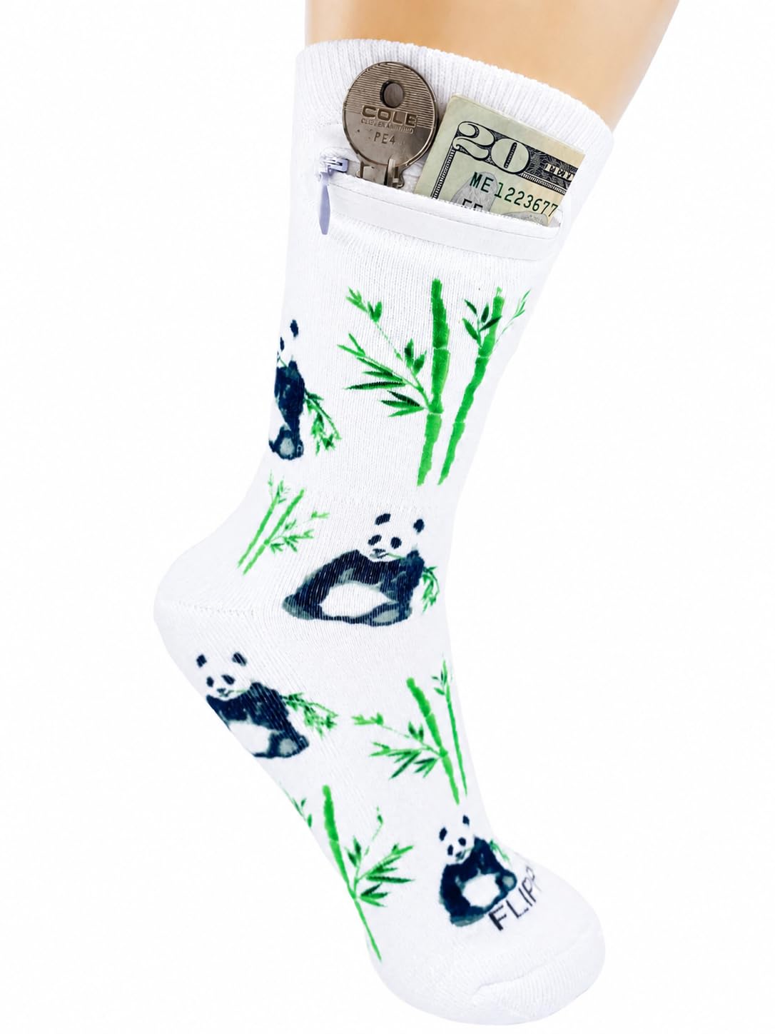Zipper Sock Wallet - Cotton &amp; Polyester Zipper Socks with Pockets - Fits shoe size 6-13
