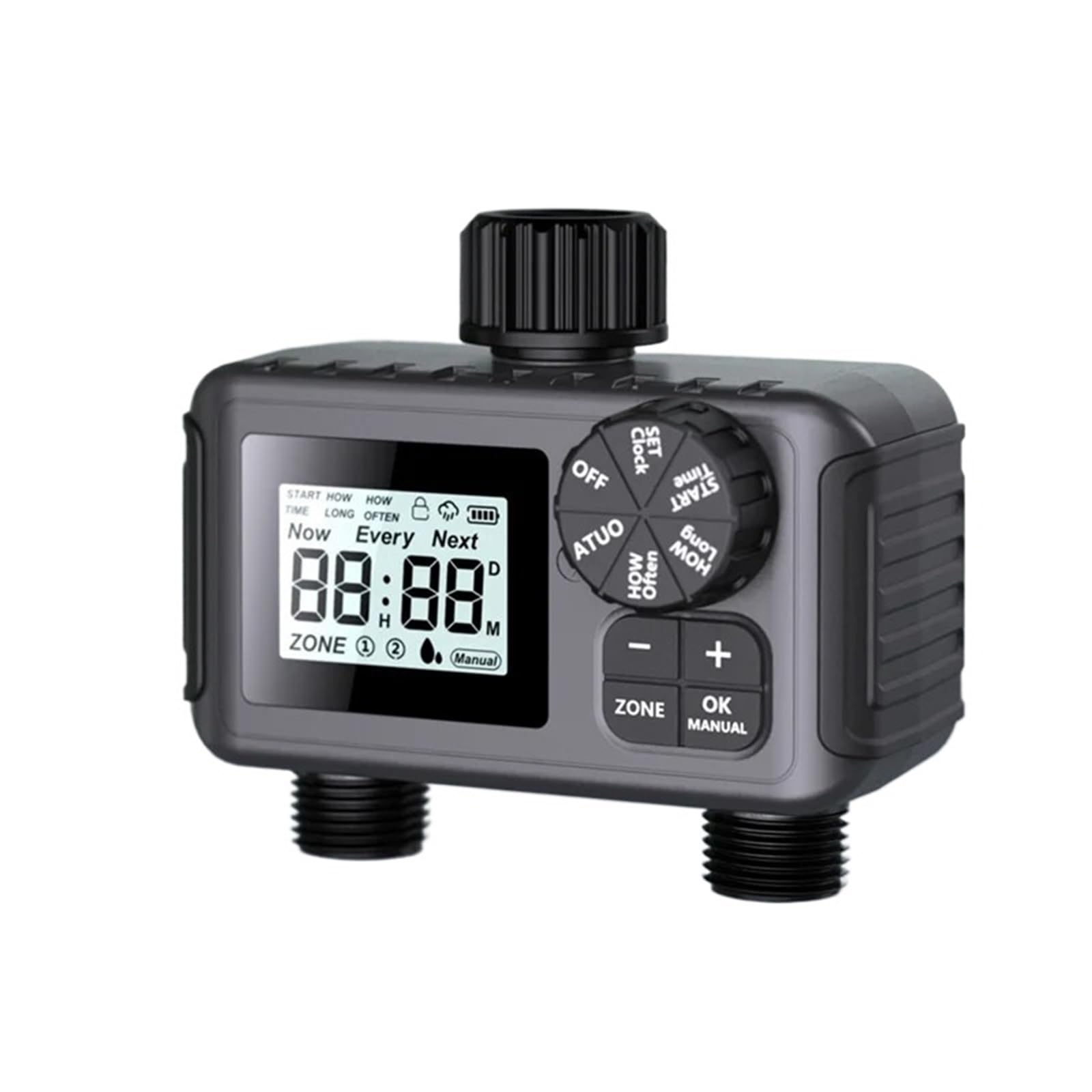 1 pz A36T-2-Way Timer di irrigazione programmabile for serra, di irrigazione automatico for prato con rubinetto for tubo flessibile e valvola di controllo a goccia BSP3